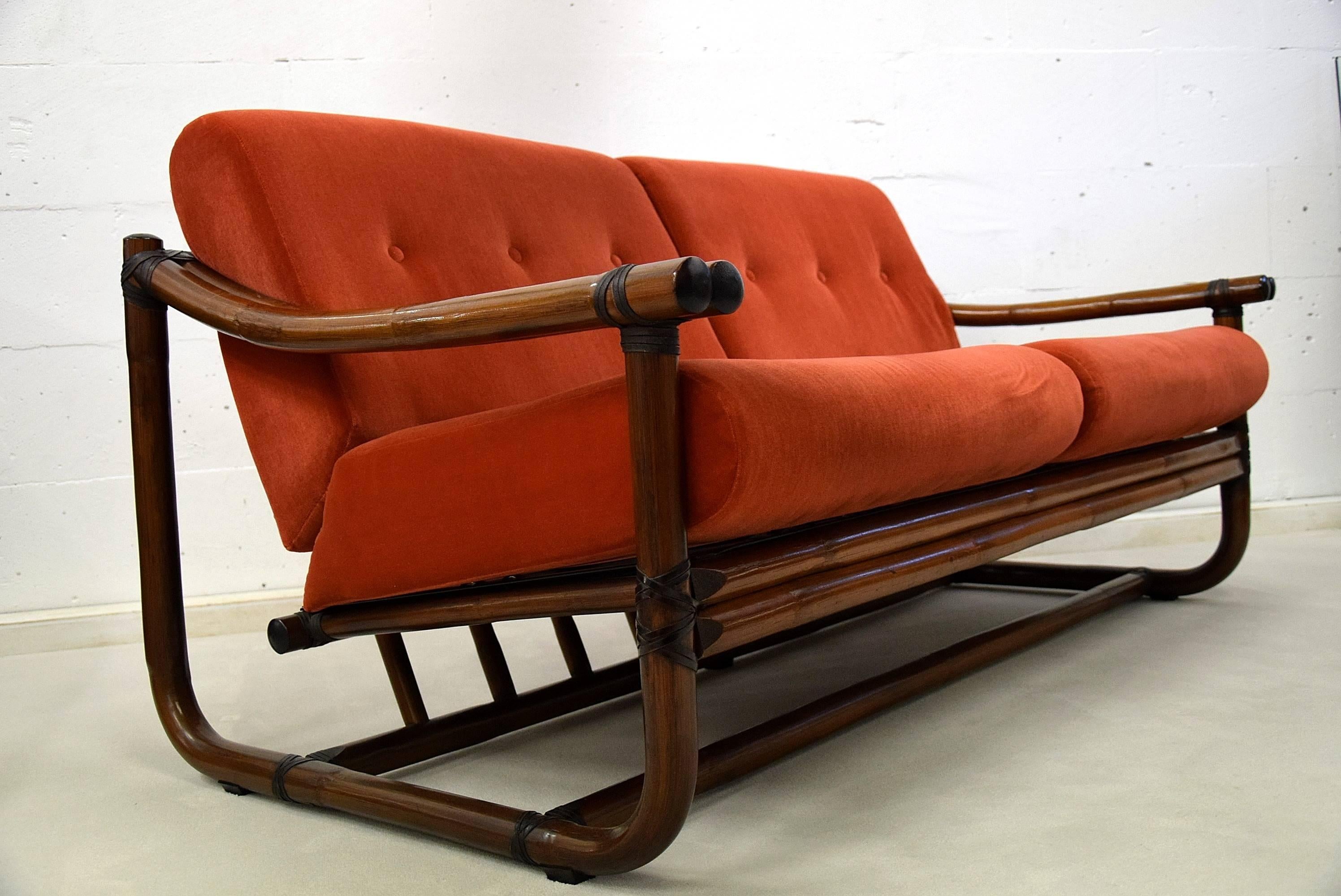 Modernes italienisches Zweisitzer-Loungesessel aus Bambus aus der Mitte des Jahrhunderts im Zustand „Gut“ im Angebot in Weesp, NL