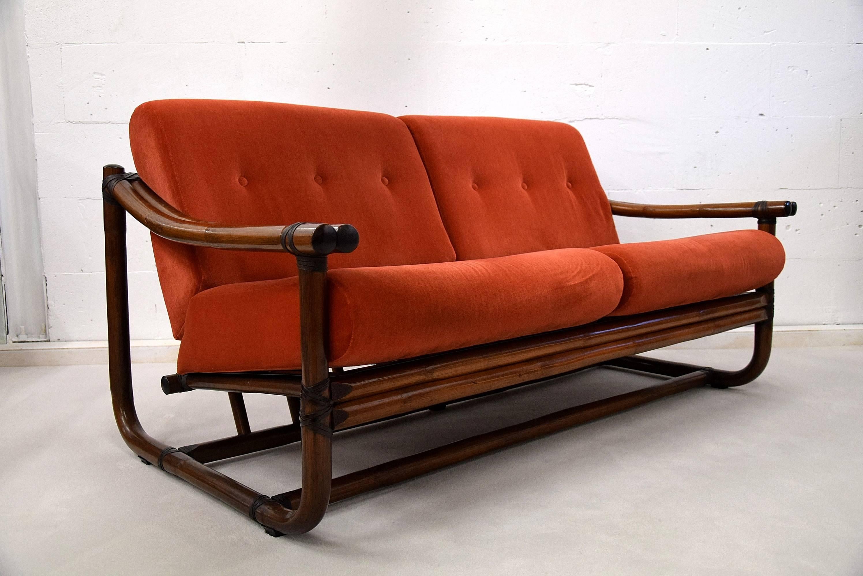 Mid-century Modern Italian Bamboo Two-Seat Lounge Sofa For Sale 2