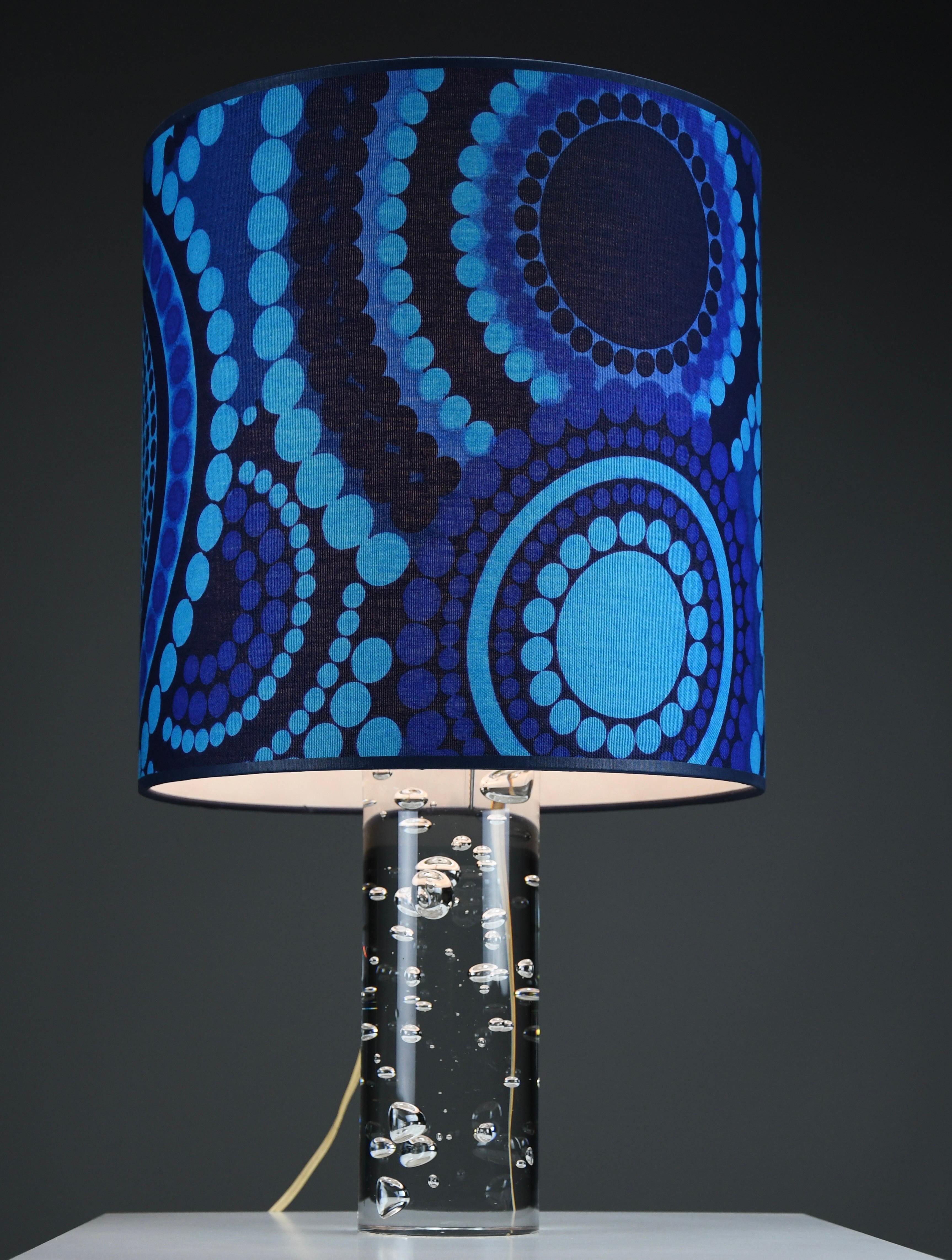 1970s Kosta Boda Bubble Glass Table Lamp with Verner Panton Fabric Shade For Sale 1