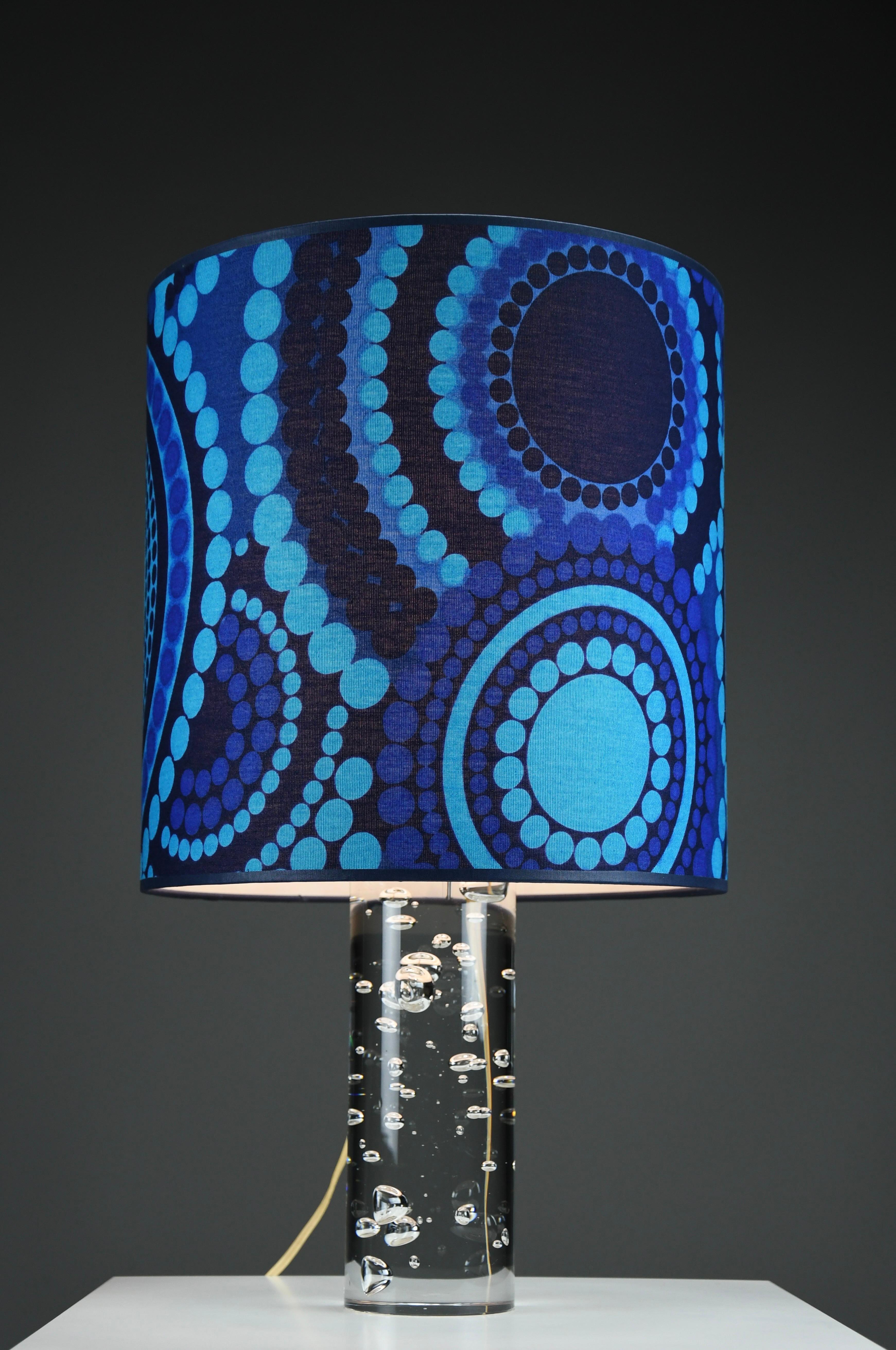 Mid-Century Modern 1970s Kosta Boda Bubble Glass Table Lamp with Verner Panton Fabric Shade For Sale