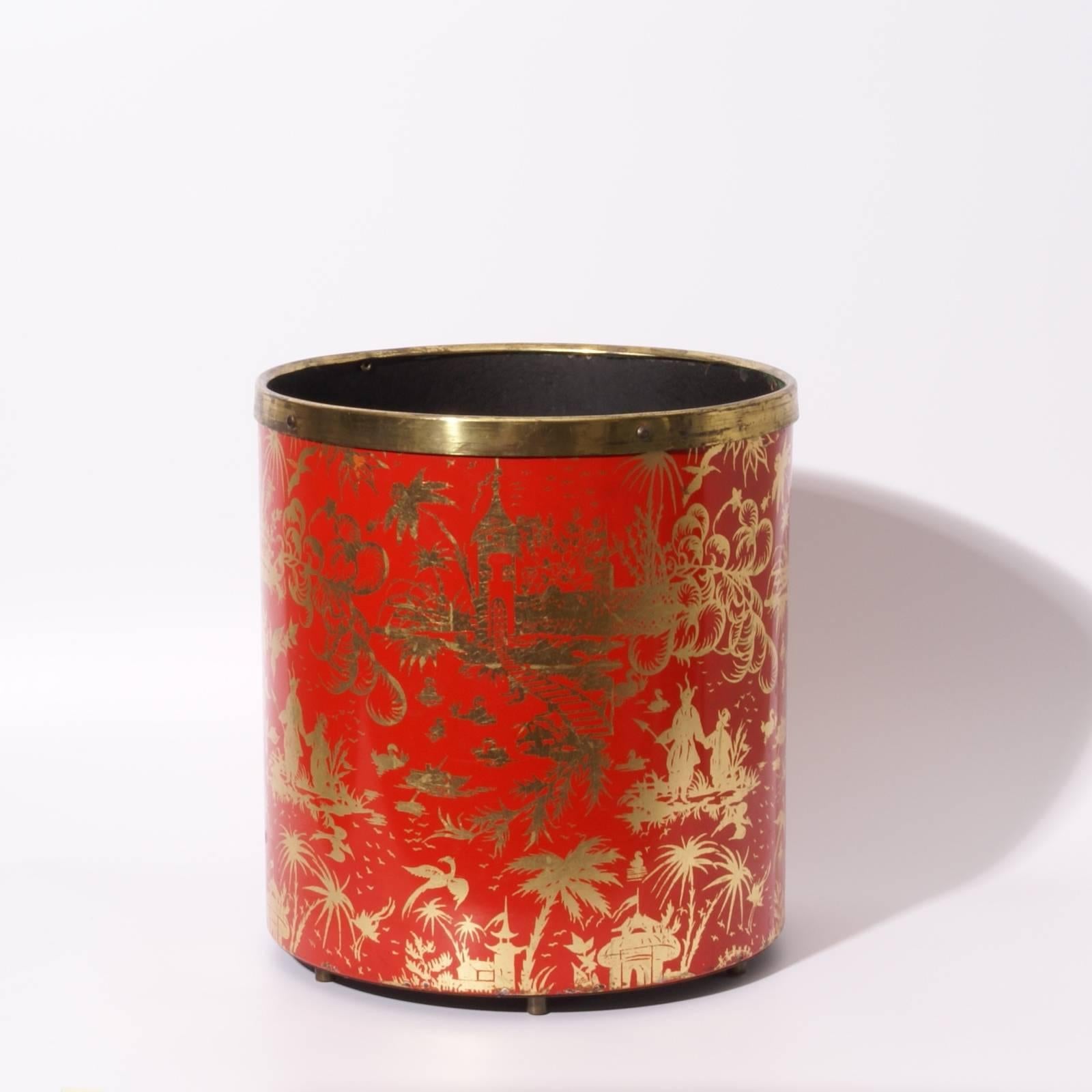 Metal waste basket with gilded 