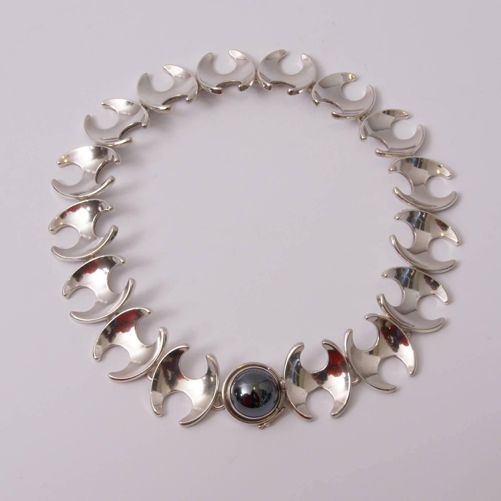 G. Jensen Silver and Hematite Bracelet and Necklace N° 130 by Henning Koppel For Sale 1