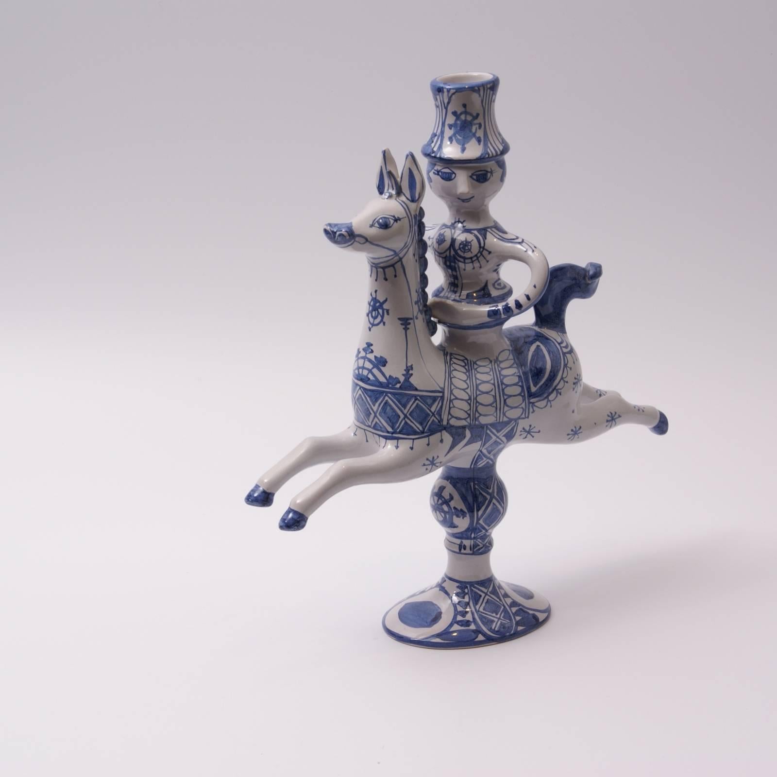 Earthenware candlestick shaped as a horse by Björn Wiinblad, perfect condition, signed and dated 1989.