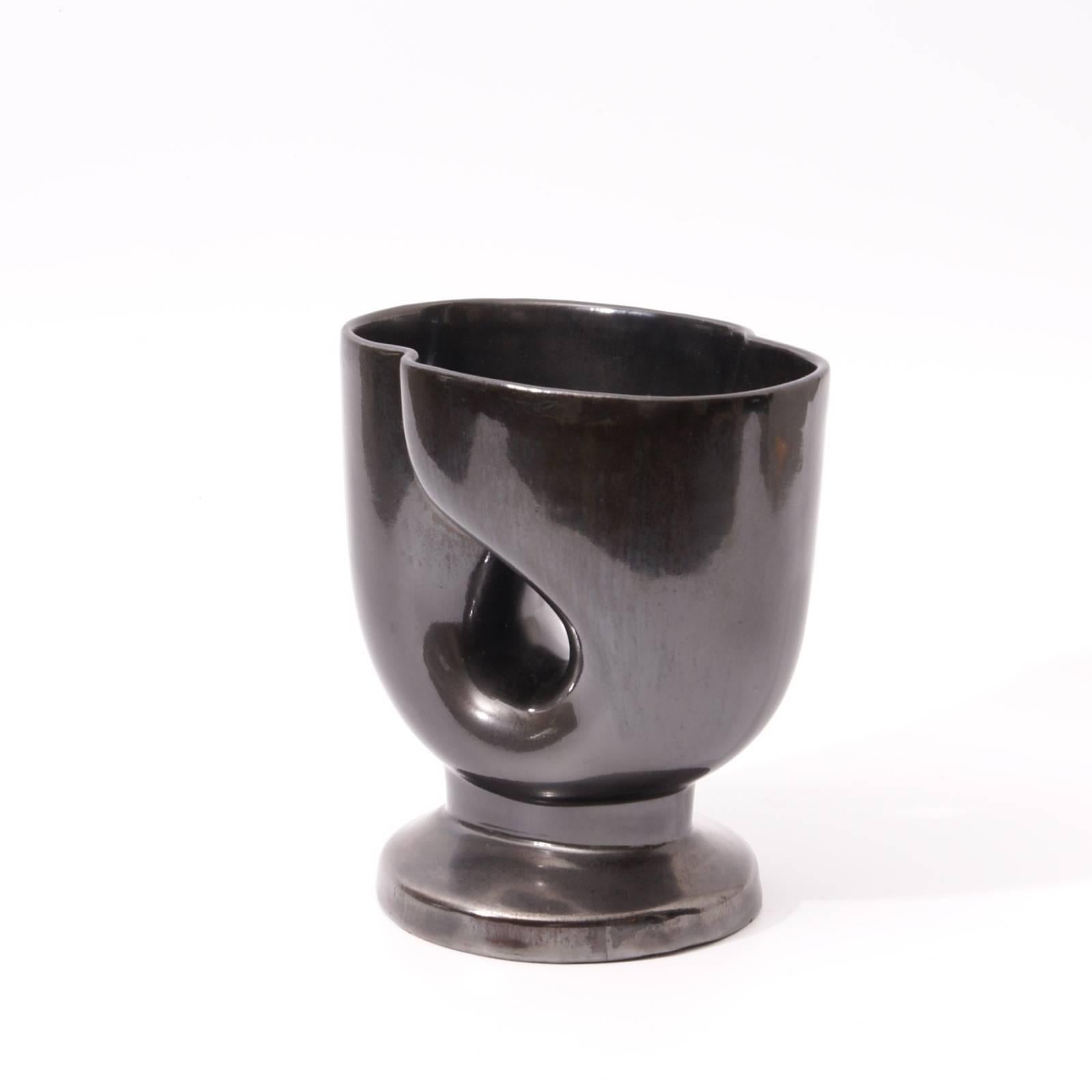 Glazed Rare Art Deco Black Earthenware Vase by Paul Bonifas For Sale