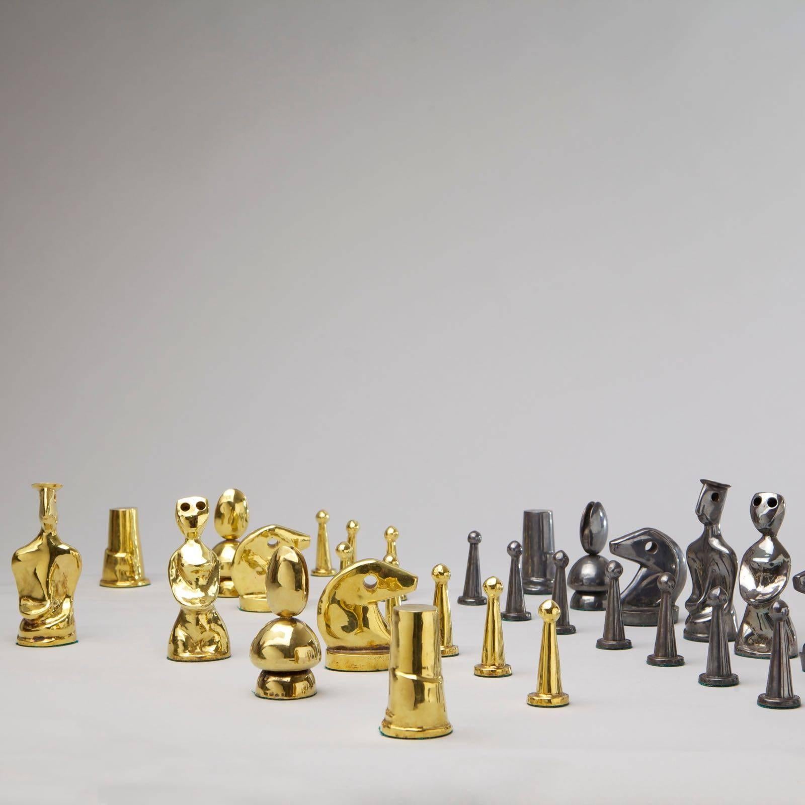 French Gold and Silver Chess Set by Max Ernst, Edition Pierre Hugo For Sale