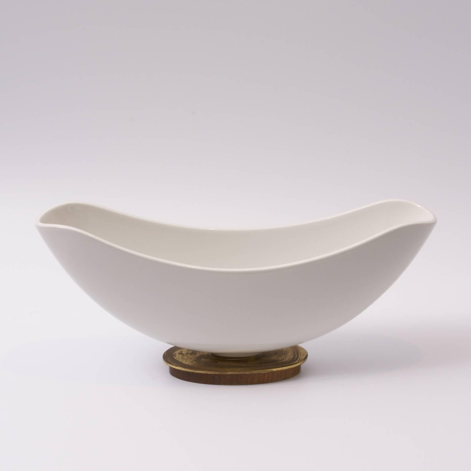 Mid-Century Modern K.P.M. 1950s Porcelain Wood and Brass Flowerholder Design by S. Schütz For Sale