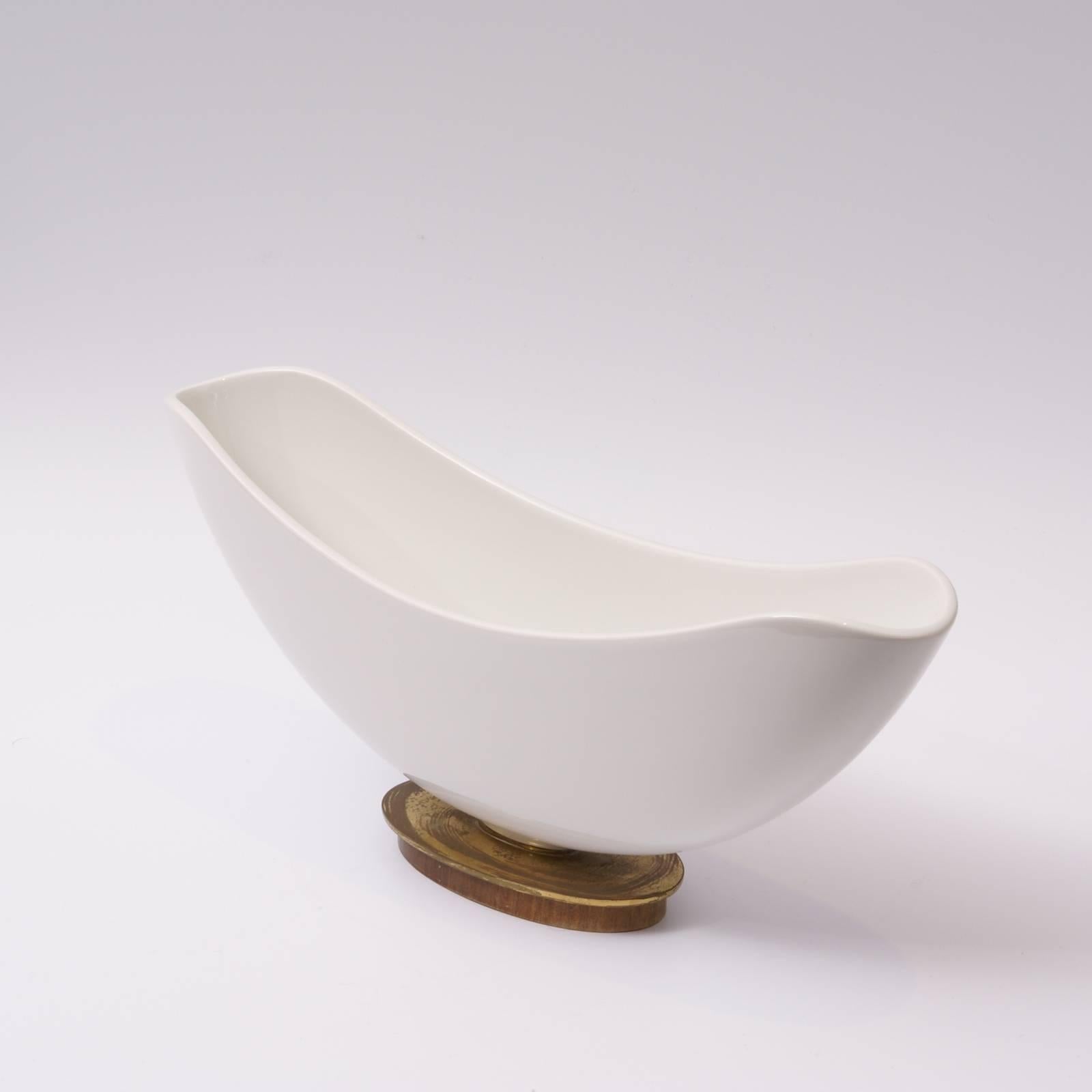 German K.P.M. 1950s Porcelain Wood and Brass Flowerholder Design by S. Schütz For Sale