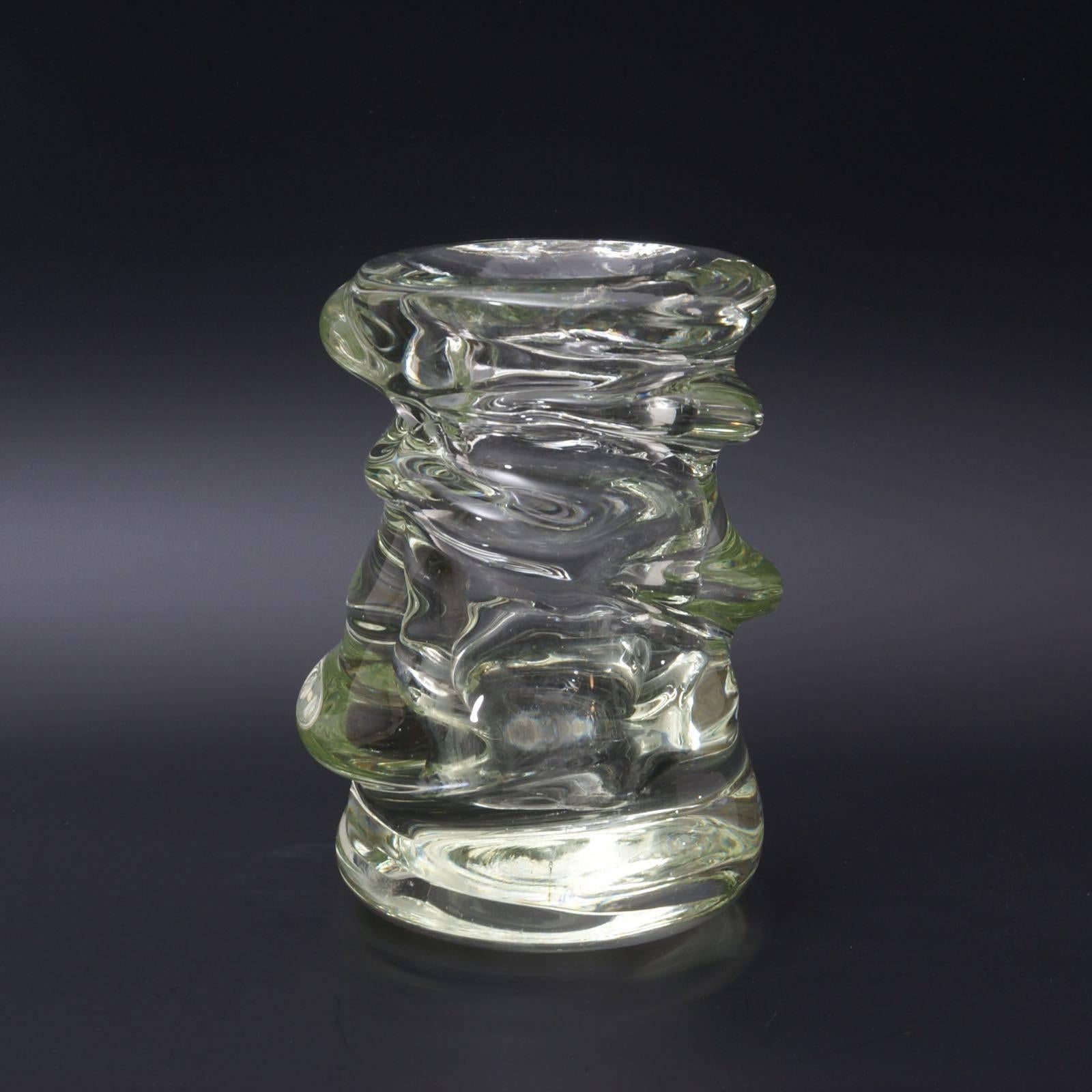 French Sculptural Fifties Clear Glass Vase by André Thuret For Sale
