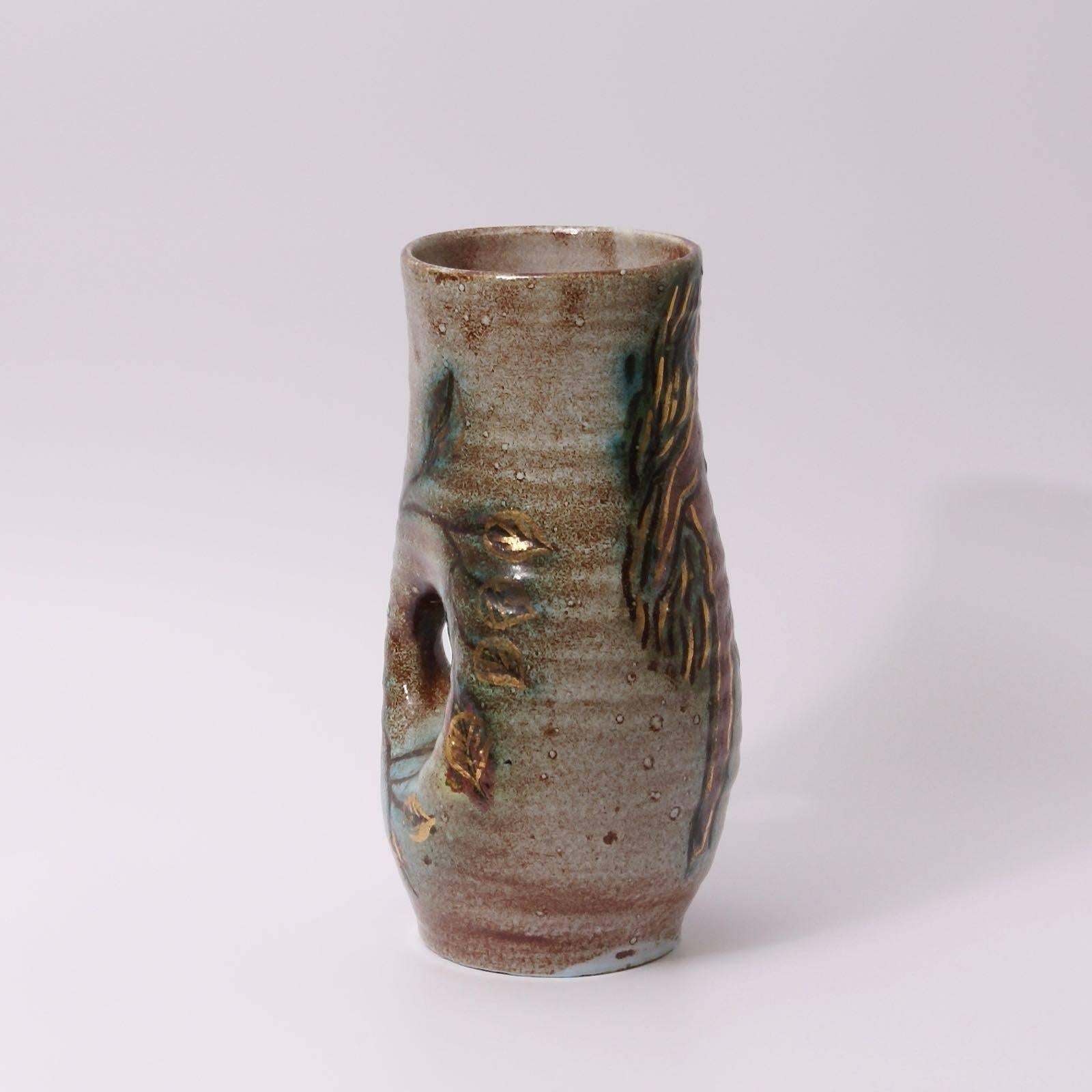 Mid-Century Modern 1950 Asymmetrical Accolay Ceramic Vase For Sale