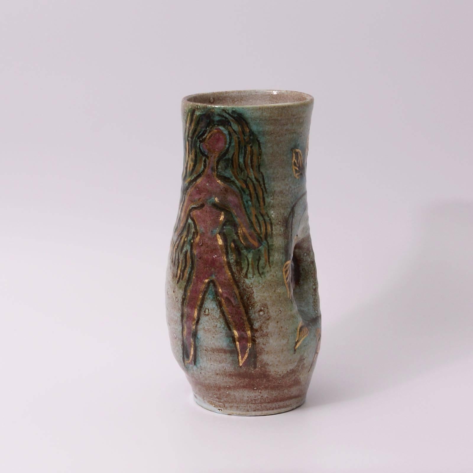 1950 Asymmetrical Accolay Ceramic Vase In Good Condition For Sale In Geneva, CH