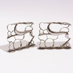 Hagenauer Werkstätte Wien Nickel-Plated Art Deco Bookends