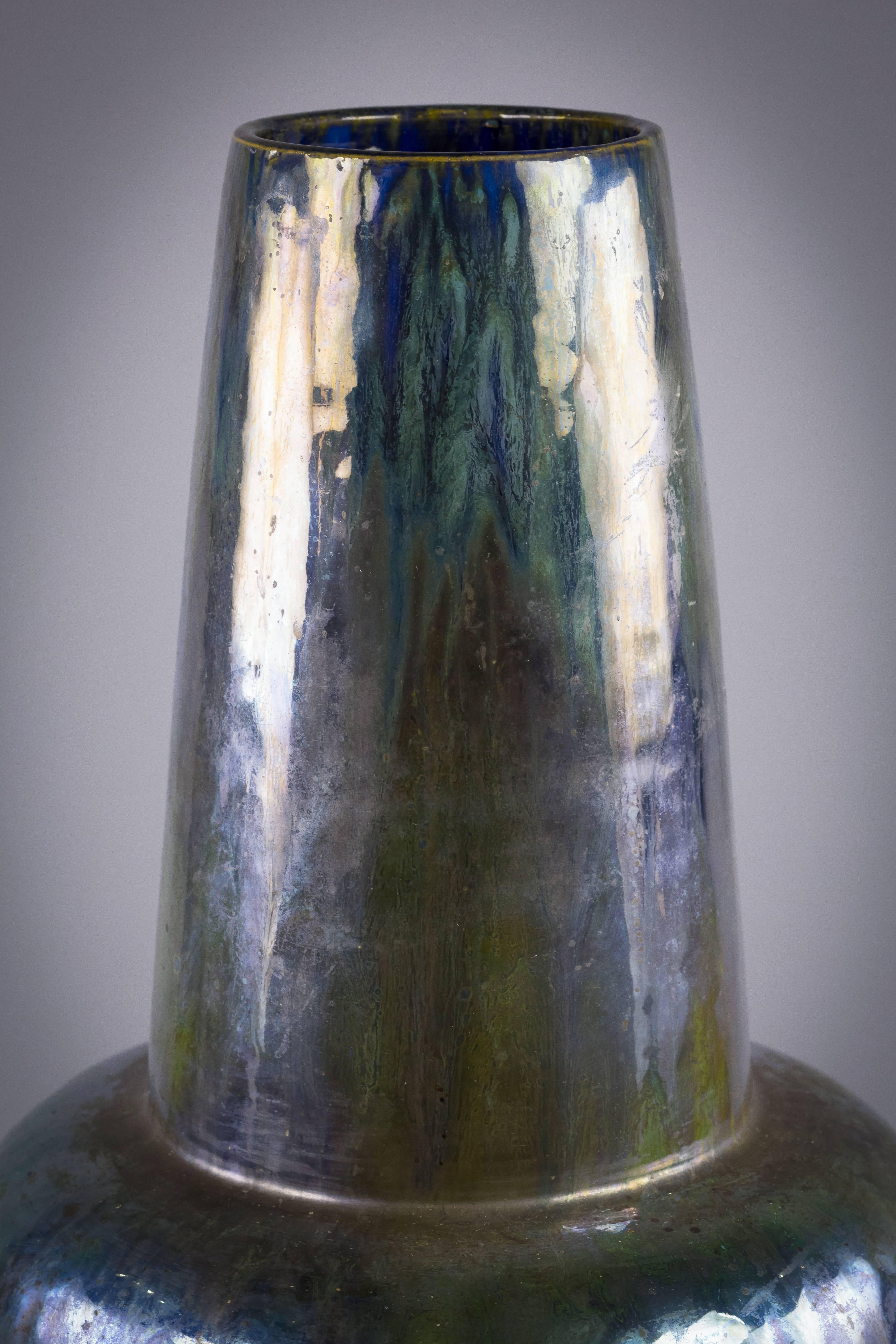 Francese Grande vaso Art Nouveau francese in ceramica iridescente Flambe, 1900 circa in vendita