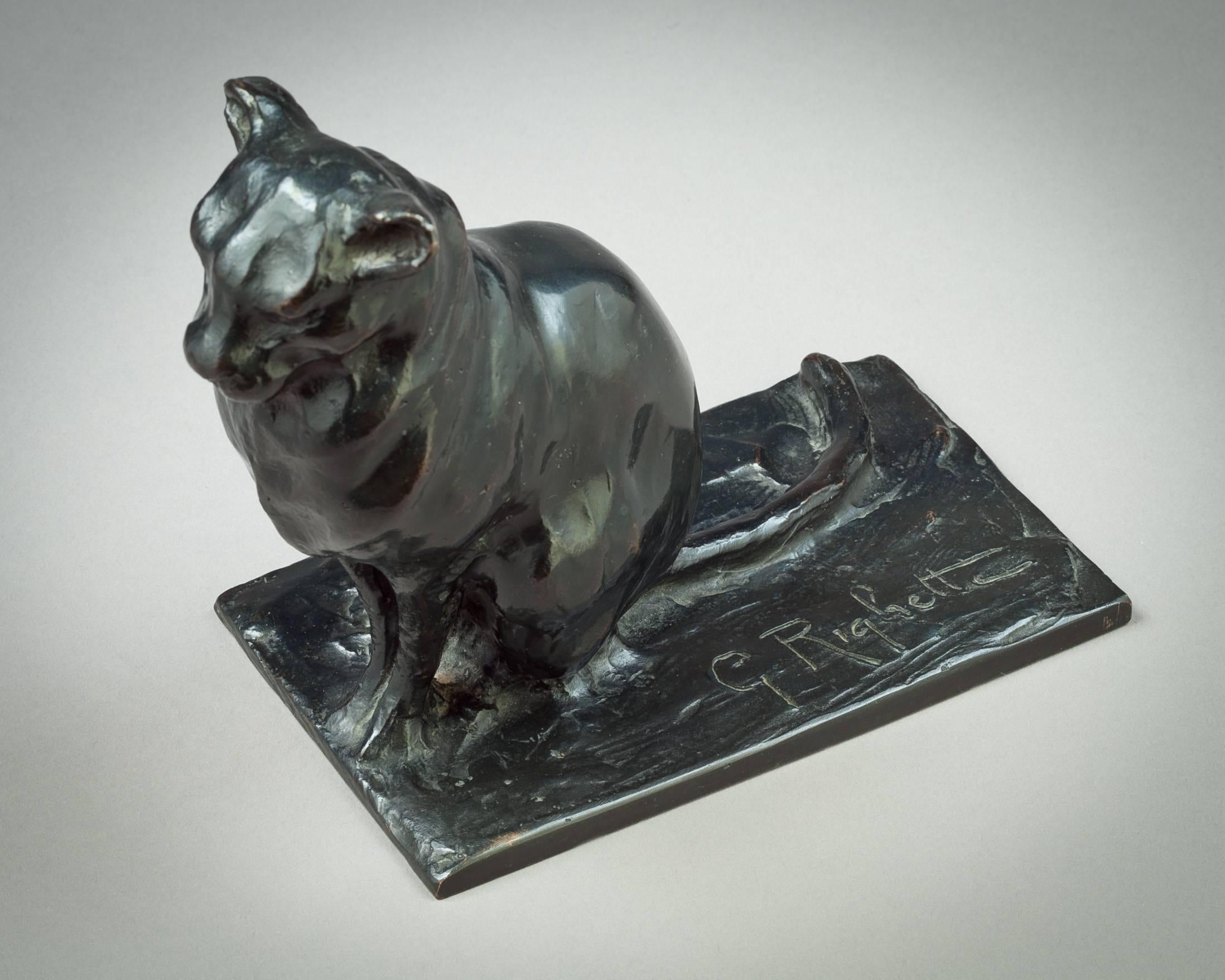 Escultura de gato en bronce, Guido Righetti, hacia 1925.

Grabado G. Righetti.