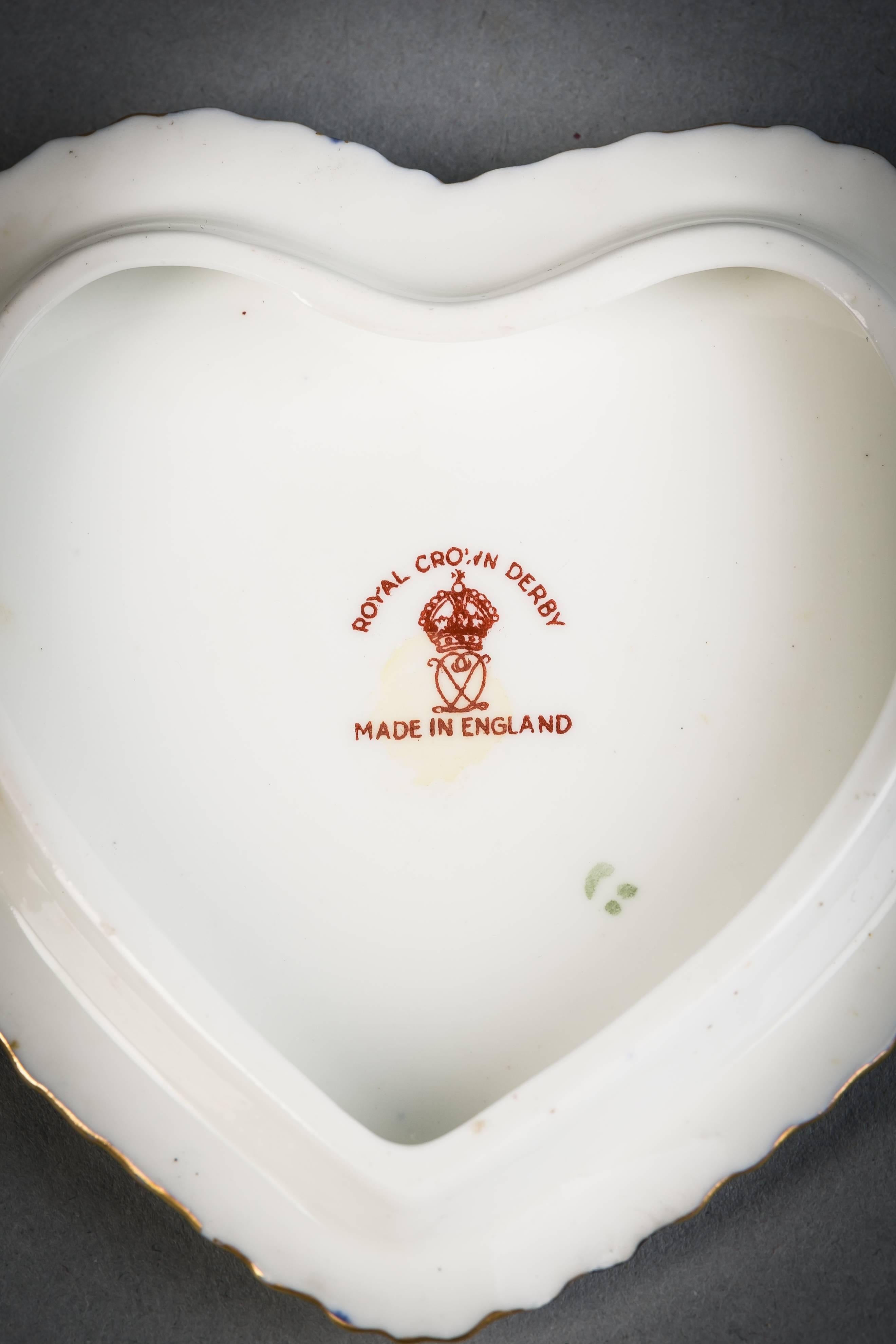 20th Century Royal Crown Derby Heart-Shaped Box, circa 1910