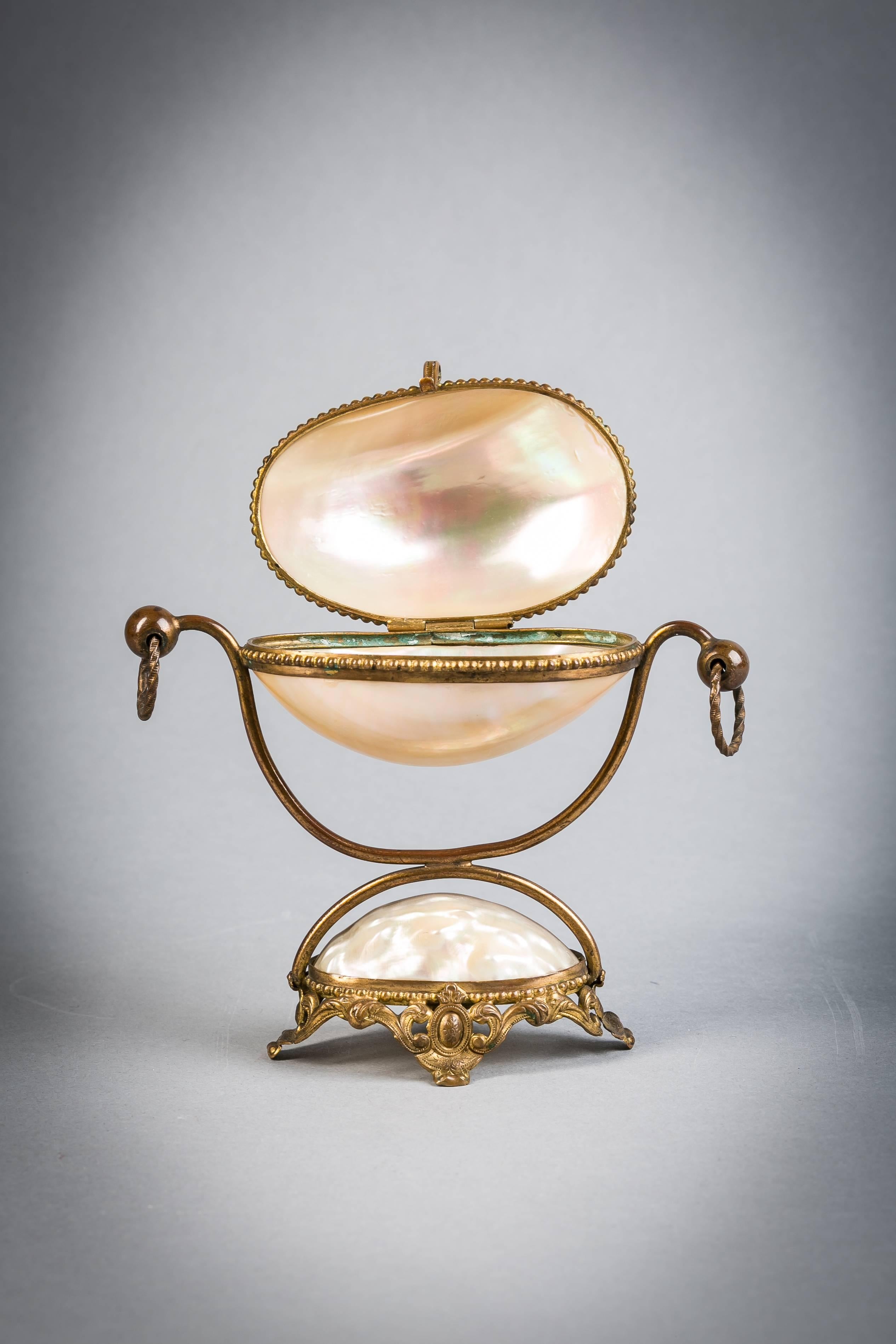 French Brass Mounted Mother of Pearl Shell Box, circa 1880 In Good Condition In New York, NY