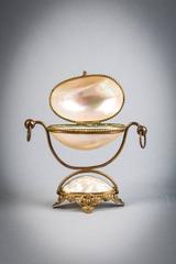 French Brass Mounted Mother of Pearl Shell Box, circa 1880