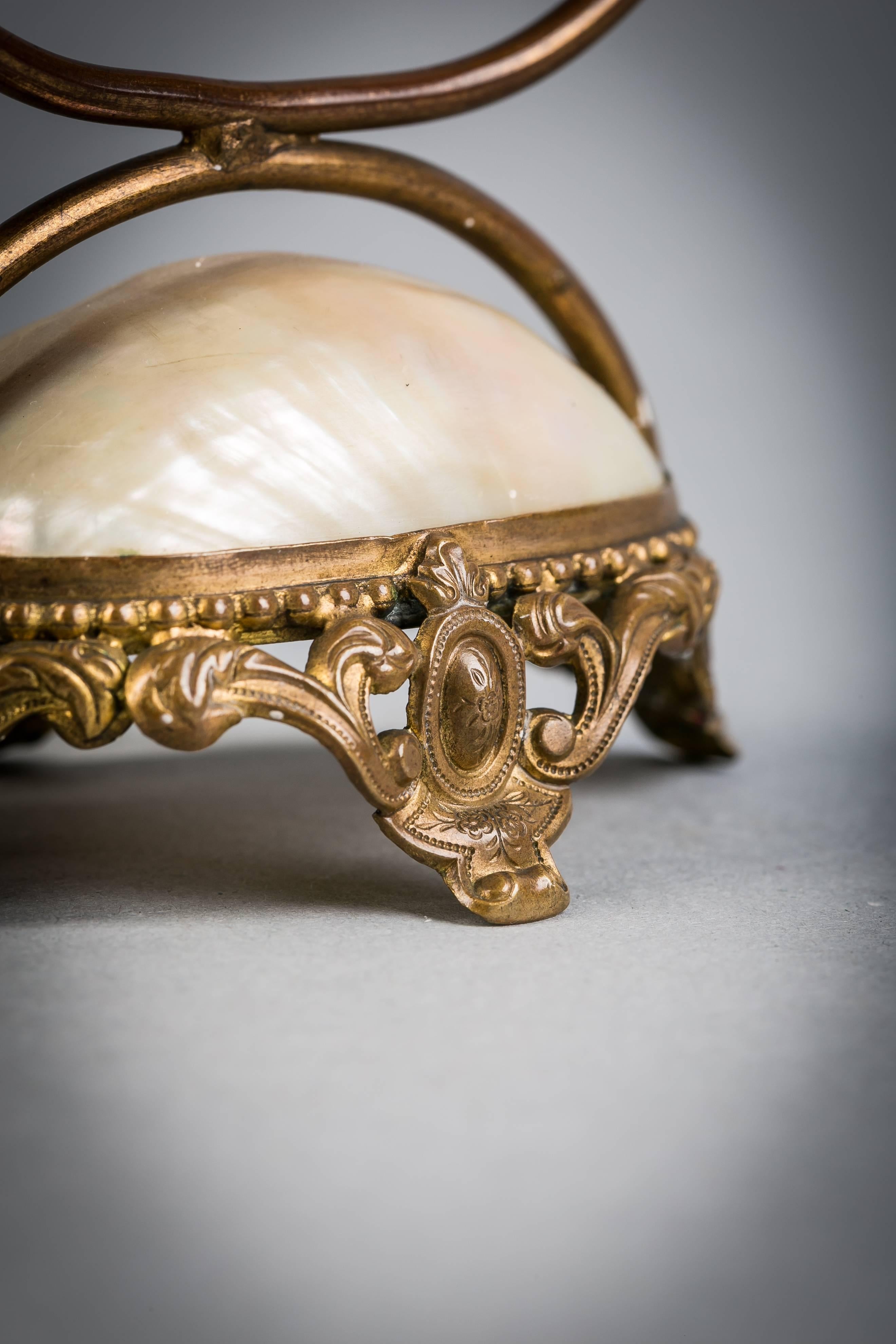 Mother-of-Pearl French Brass Mounted Mother of Pearl Shell Box, circa 1880
