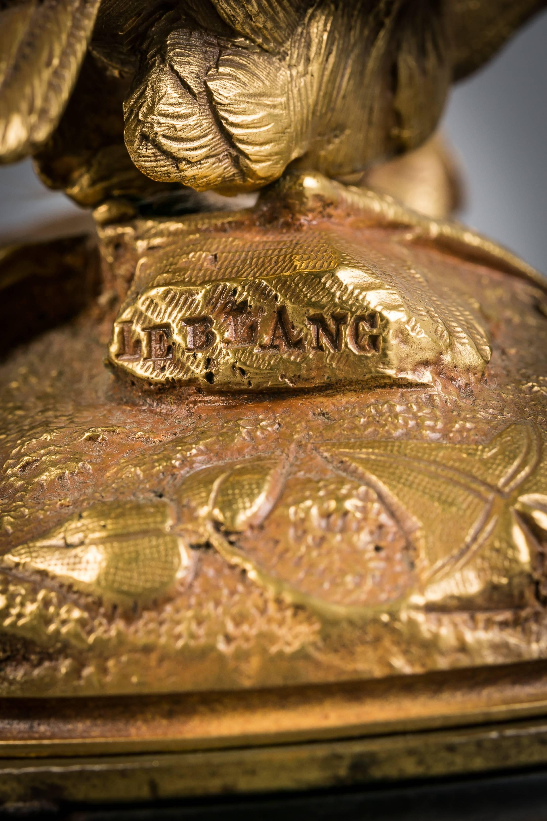 French Gilt Bronze Sculptural Inkwell, Signed Leblanc, circa 1875