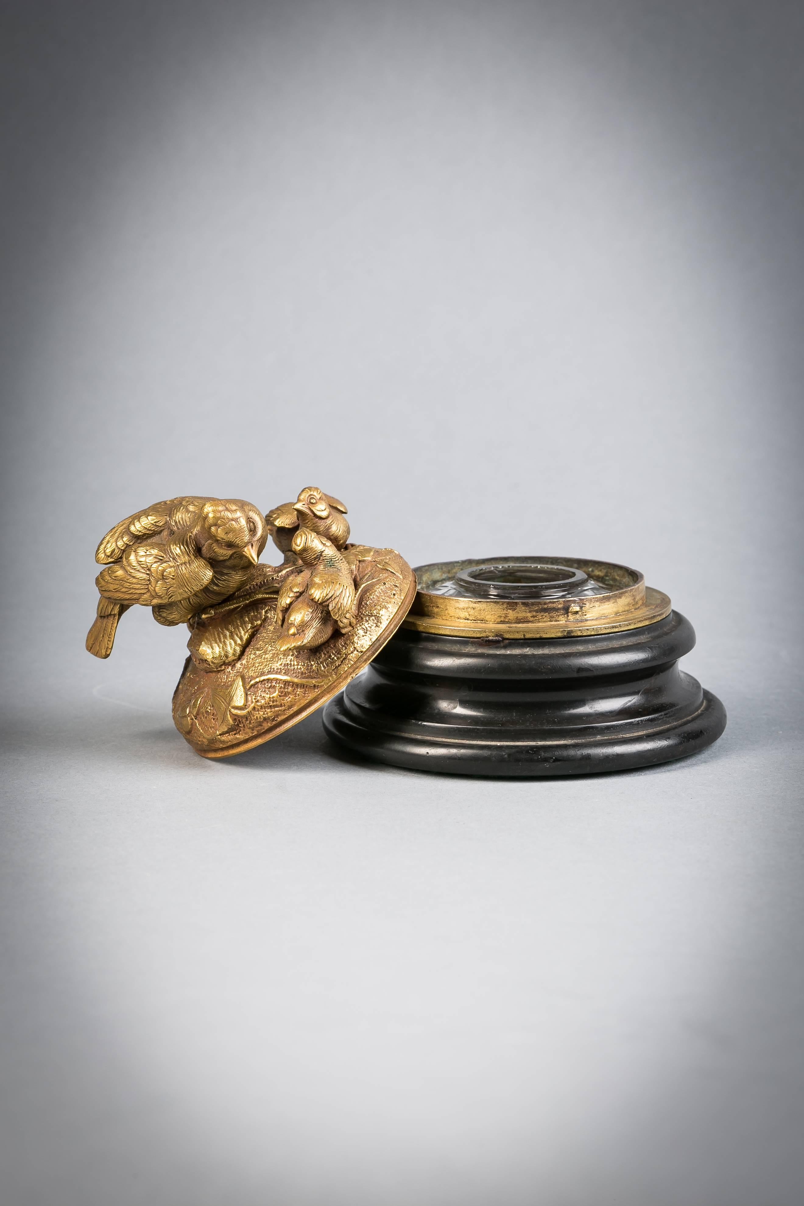 Gilt Bronze Sculptural Inkwell, Signed Leblanc, circa 1875 In Good Condition In New York, NY