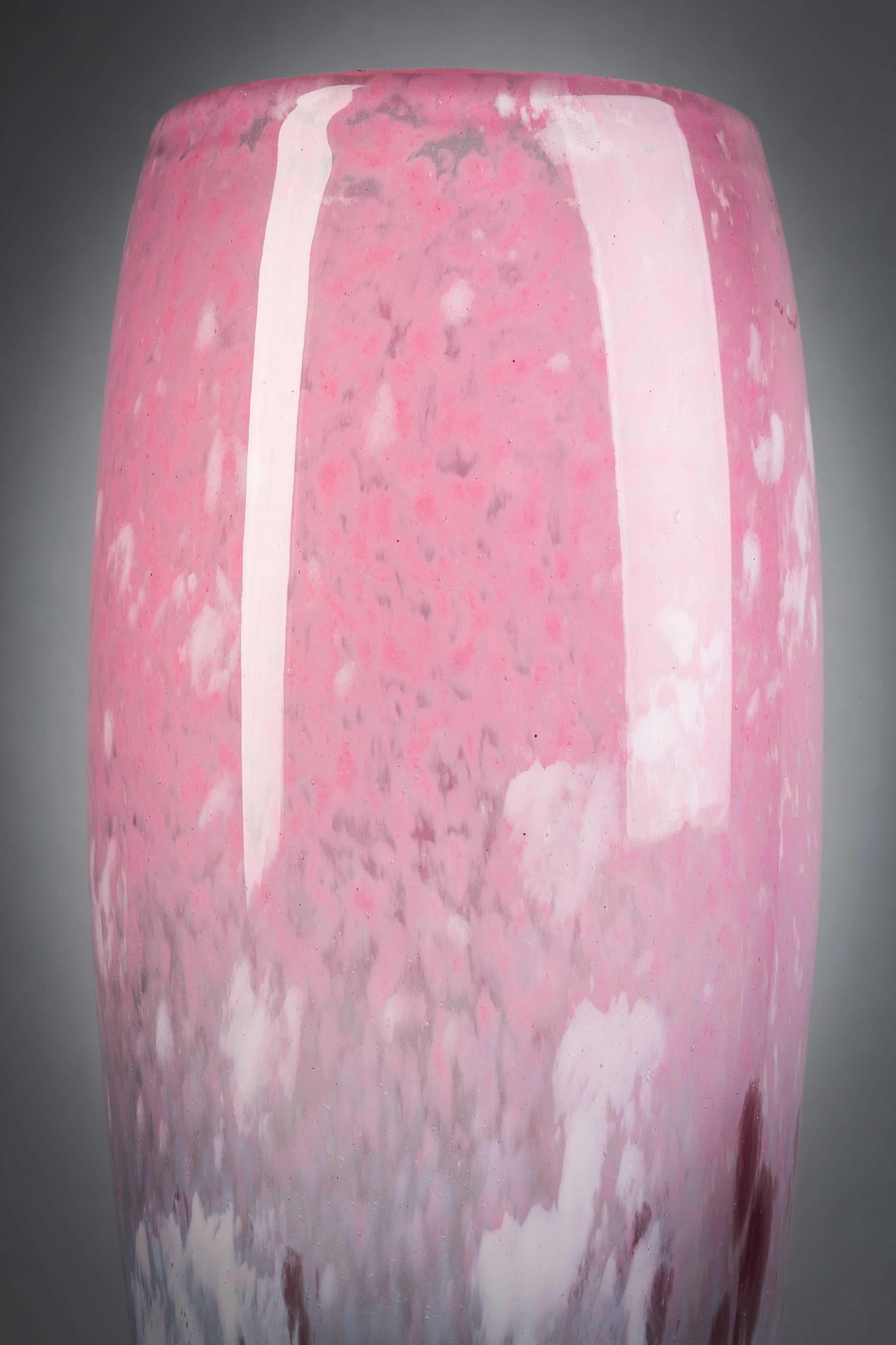 Schneider glass vase, circa 1910.

Internally decorated pink, white and blue.