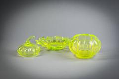 Vaseline Glass Covered Fruit Form Box and under Plate, French, circa 1880