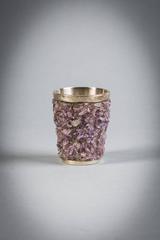 Set of Six Sterling Silver and Amethyst Quartz Shot Glasses and Tray