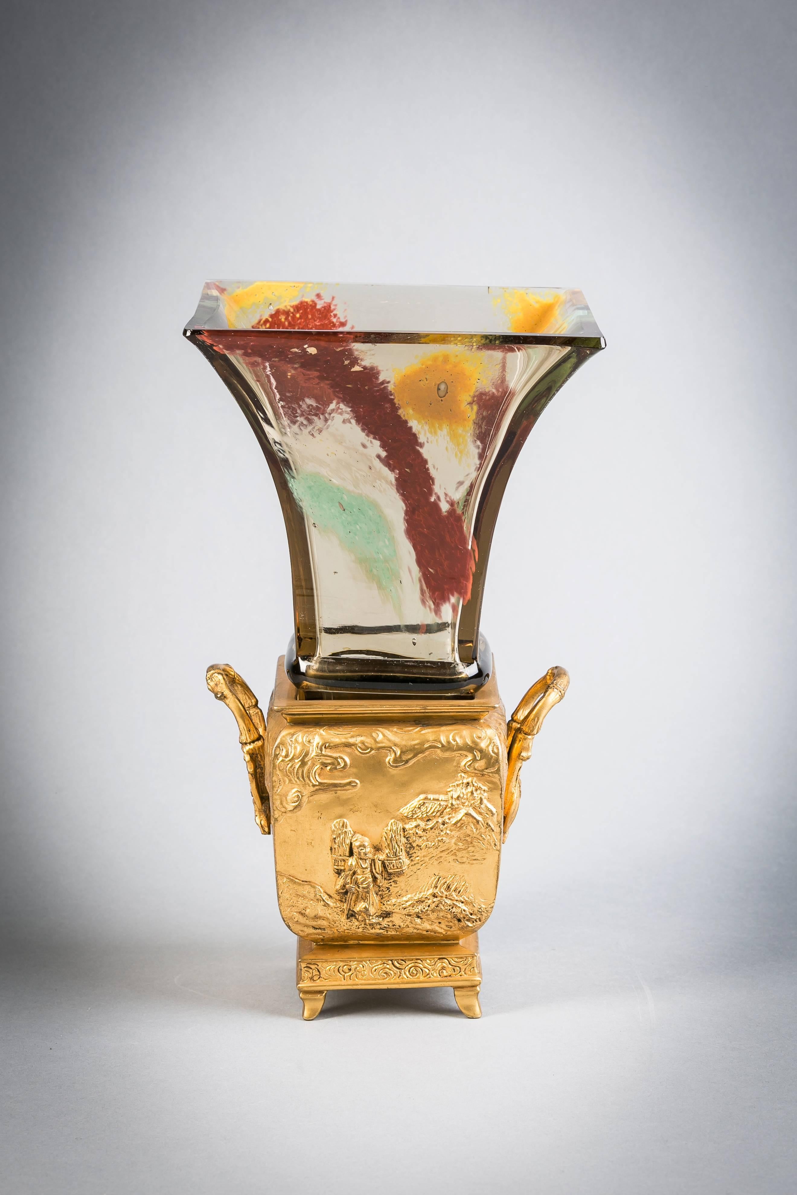 Vase aus Bronze und Glas, Vase Escalier De Crystal, um 1890.