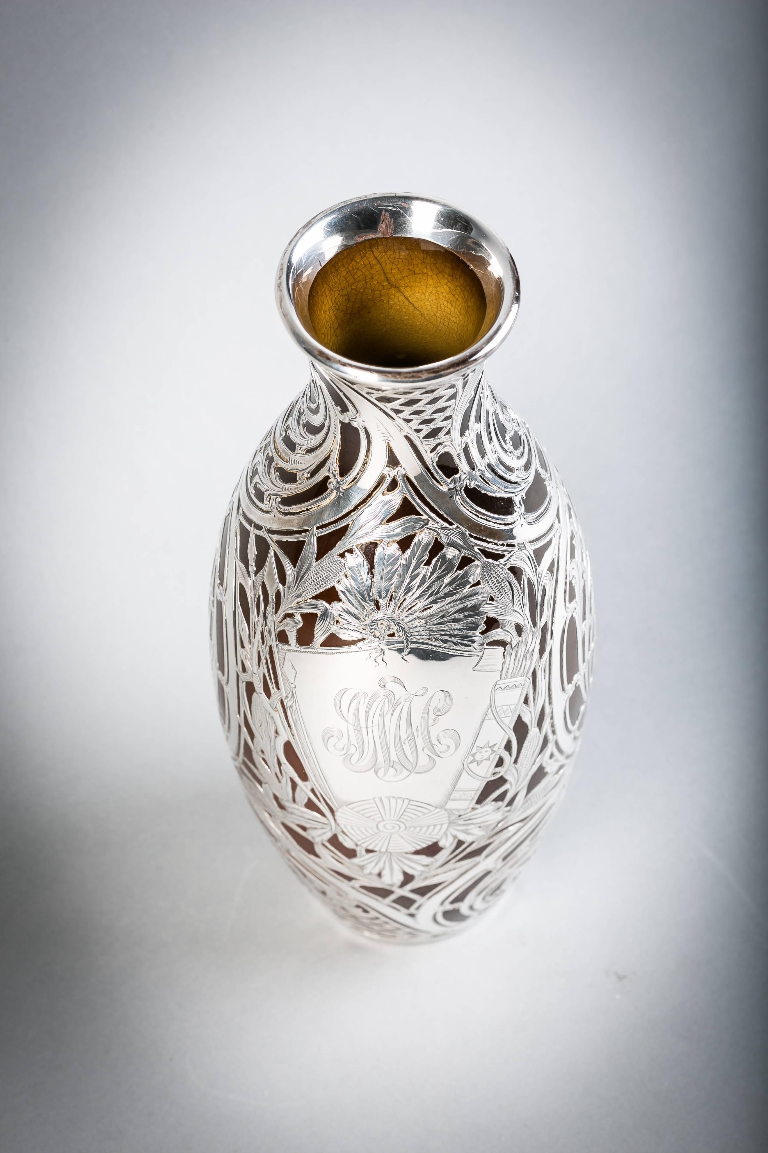 Late 19th Century Rookwood Pottery Silver Overlay Vase, Dated 1899