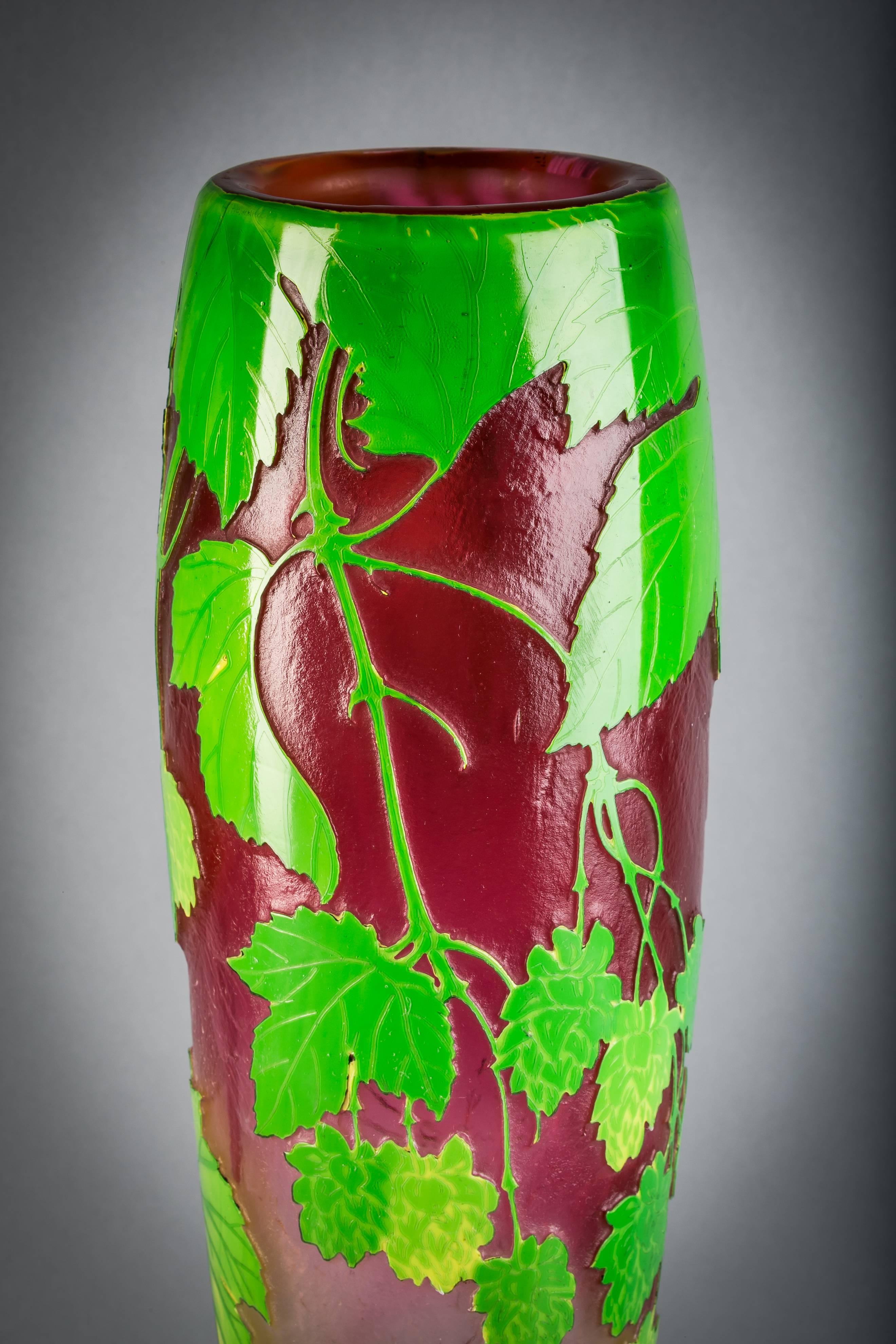 French Large Legras Cameo Glass Vase, circa 1900 For Sale