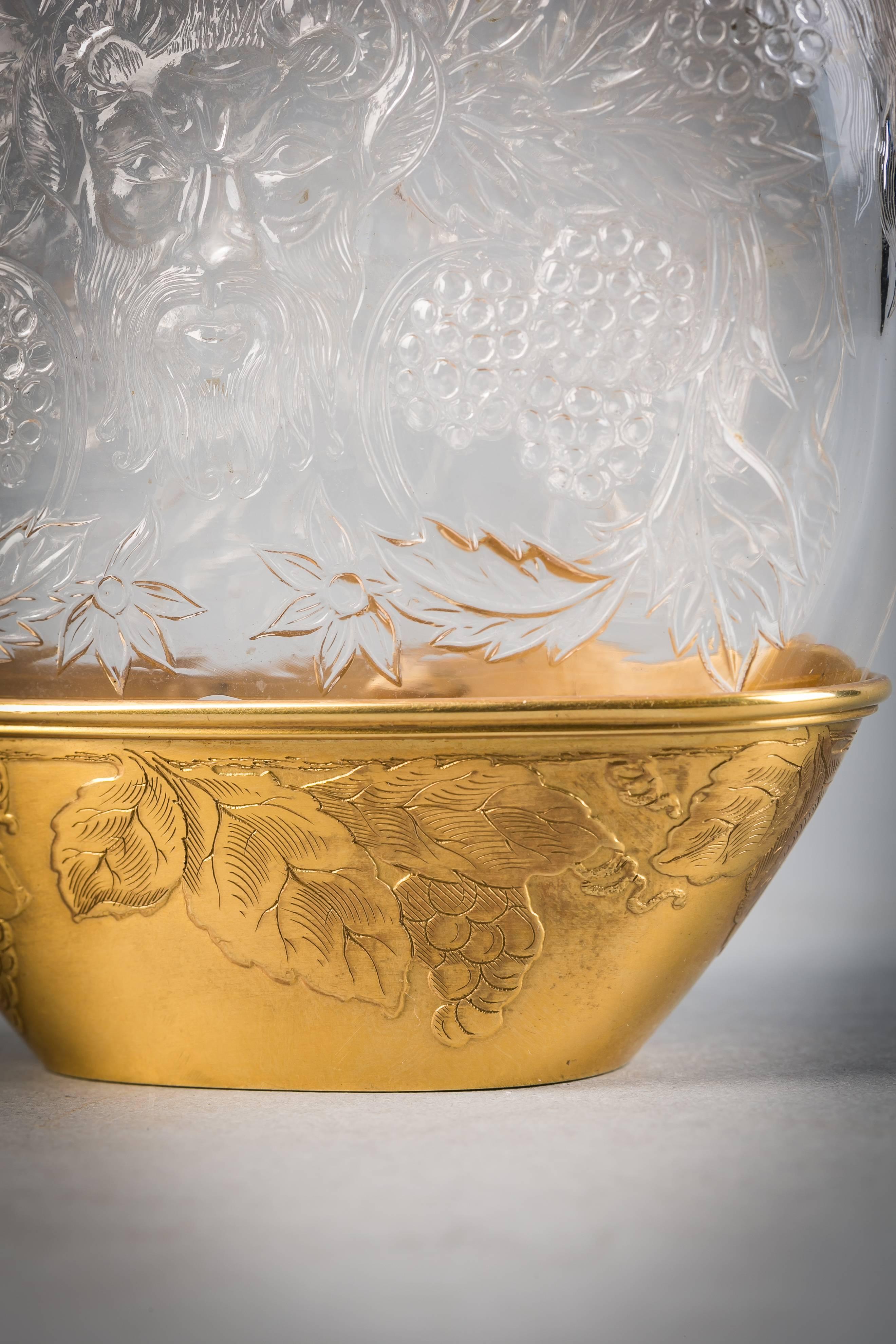 American Tiffany 18 Karat Gold and Glass Flask, circa 1905 For Sale