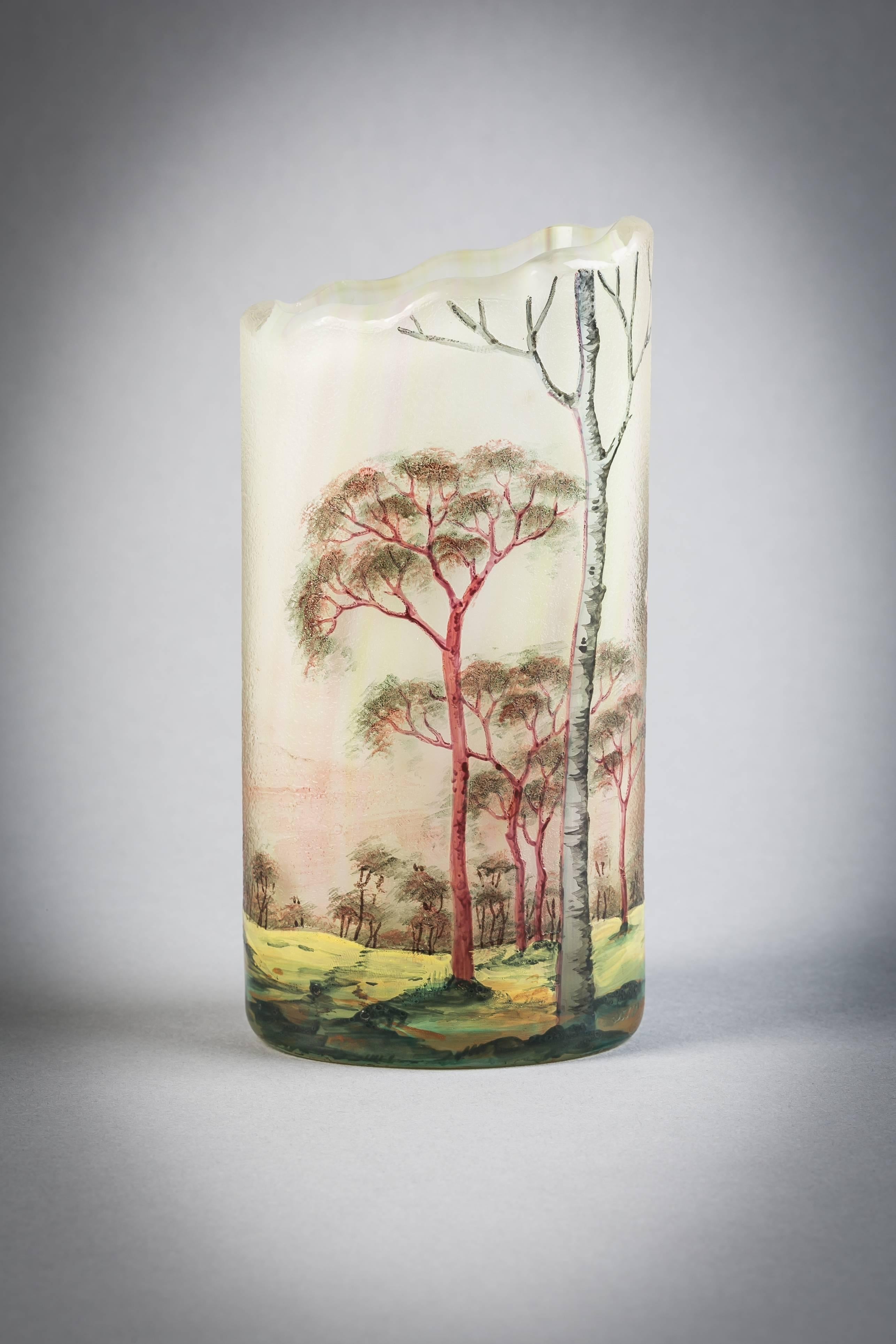 Lamartine cameo and enameled glass vase, circa 1920.
