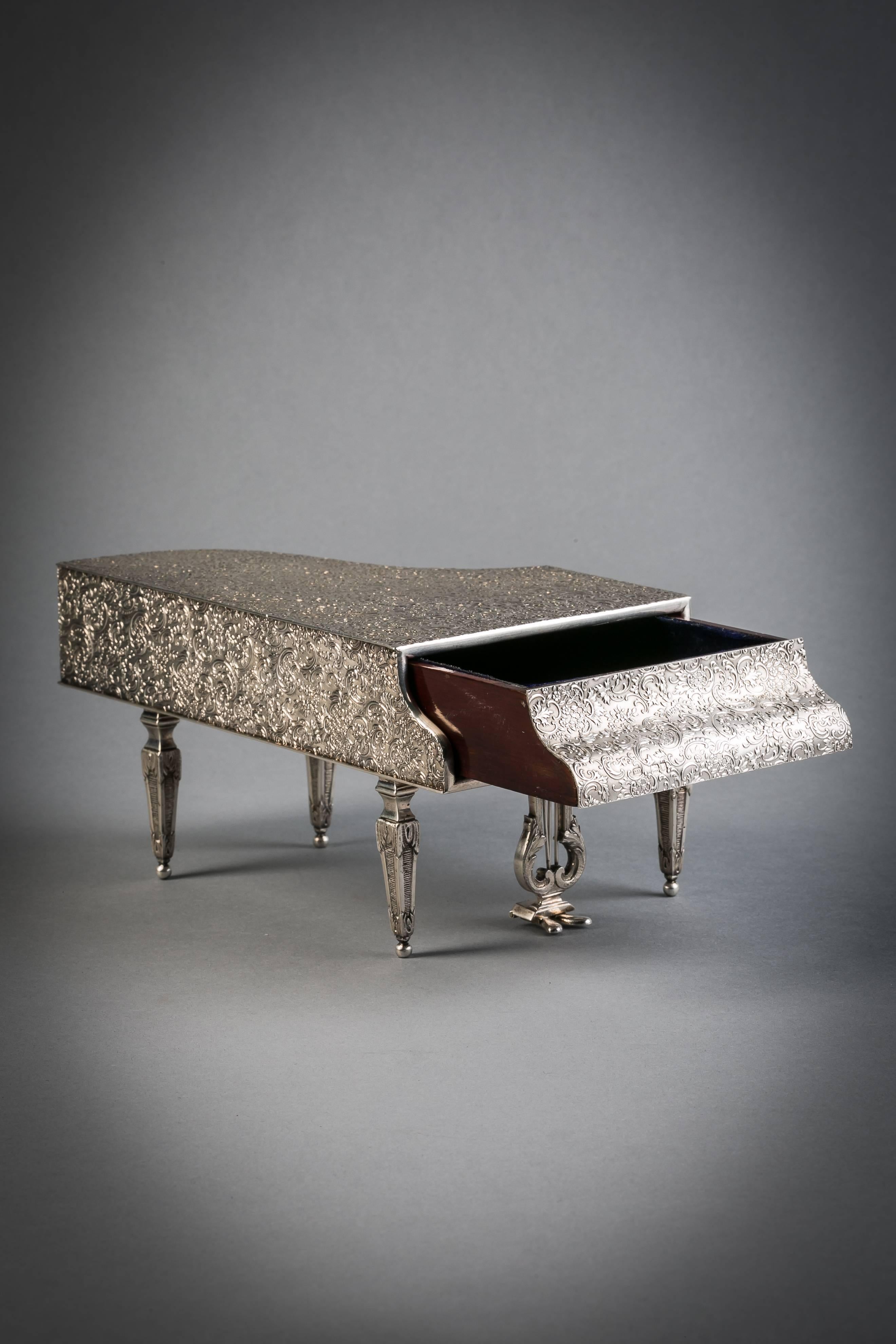 20th Century English Silver Piano, Form Jewelry Box For Sale