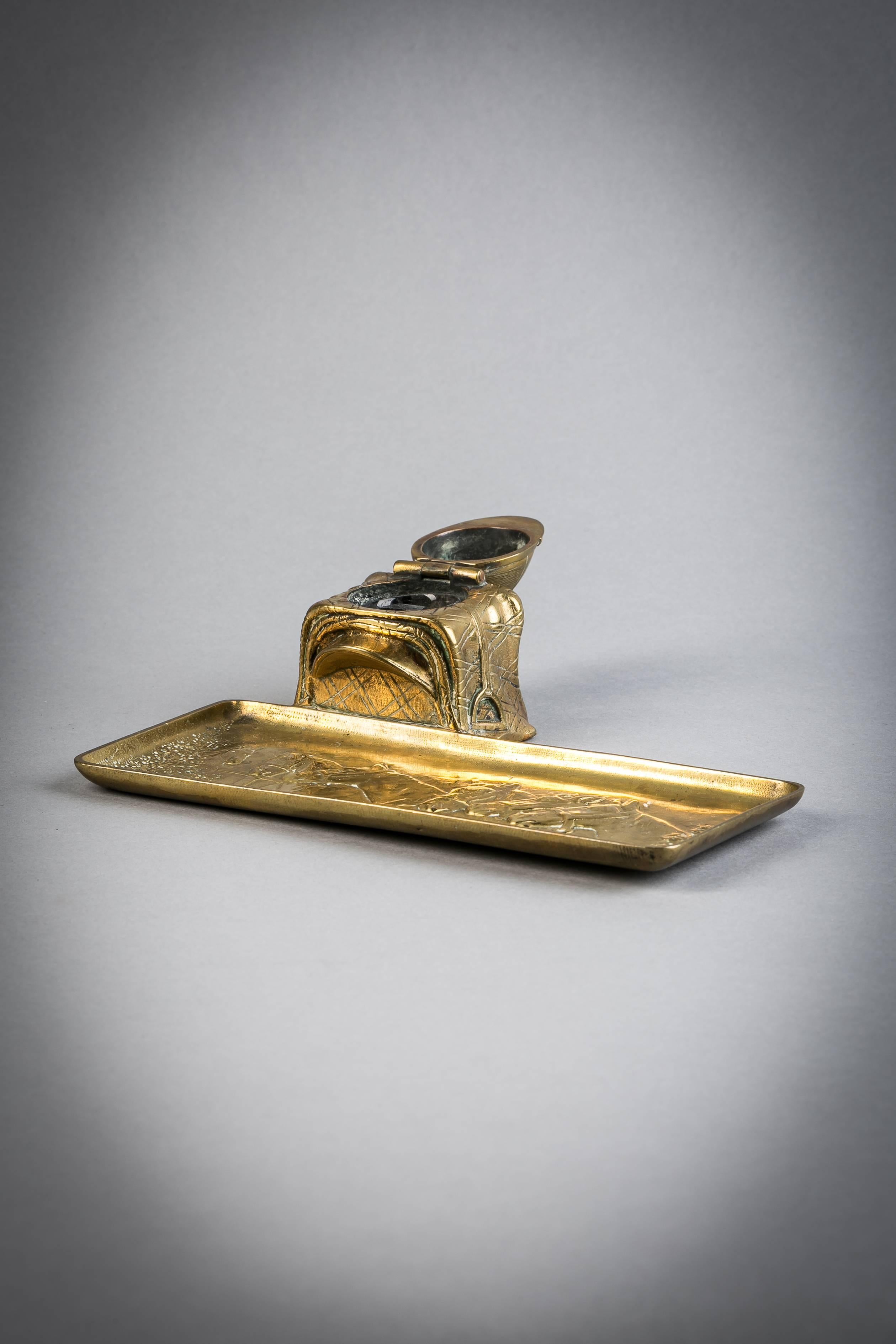 English Gilt Bronze Equestrian Inkwell, circa 1870 For Sale