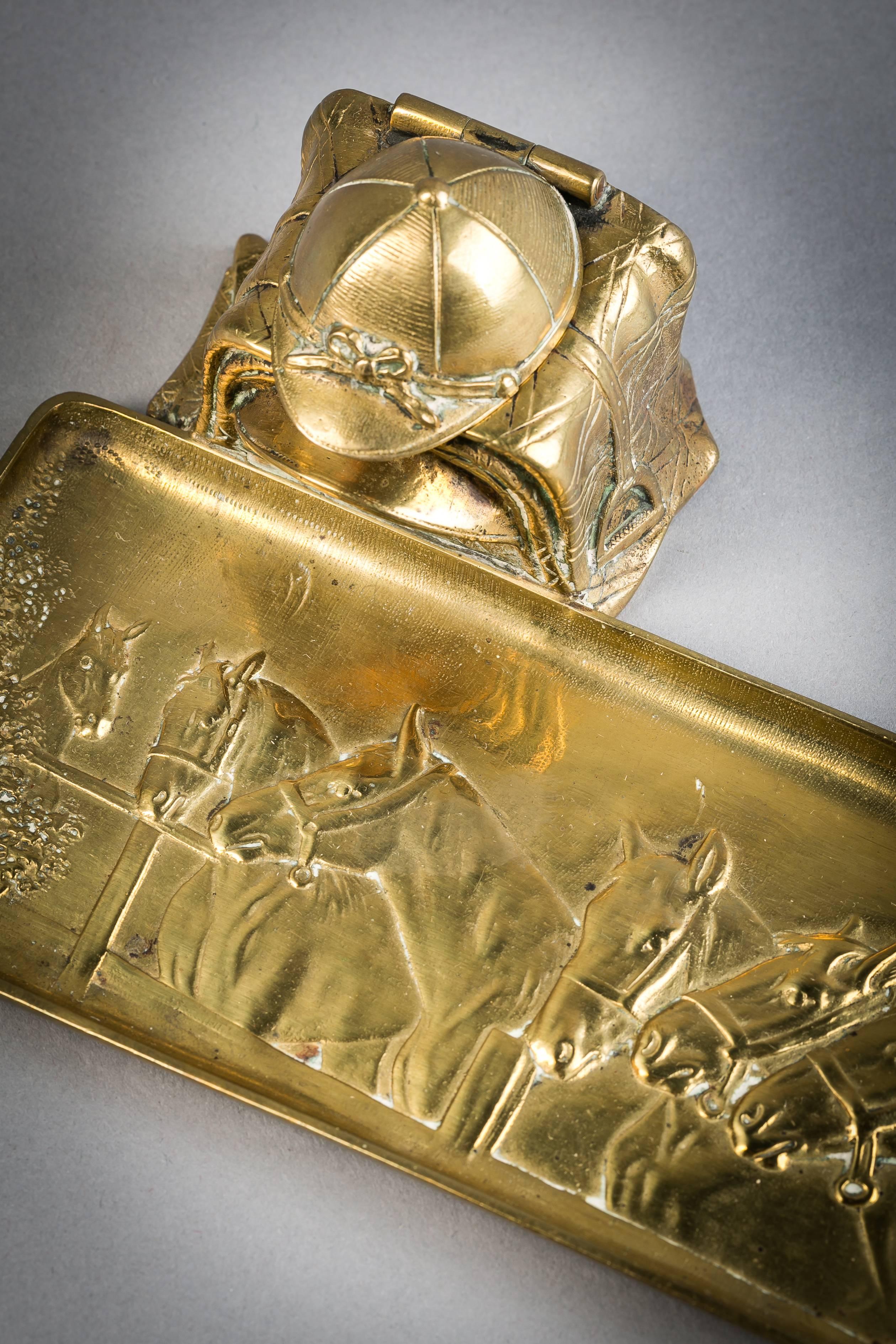 Gilt Bronze Equestrian Inkwell, circa 1870 In Good Condition For Sale In New York, NY