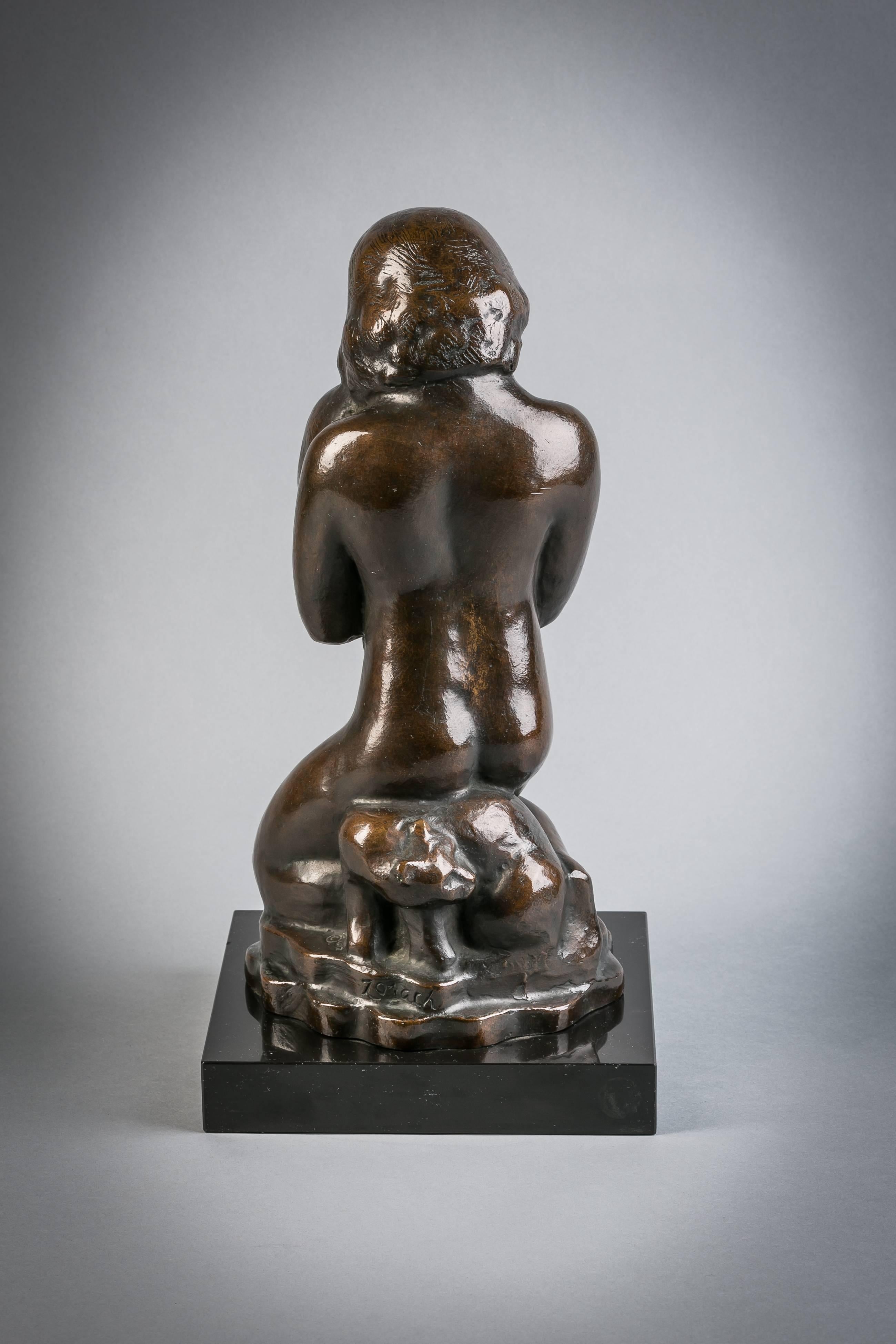 American bronze girl with cats, signed William Zorach with copyright WZ mark, circa 1920.