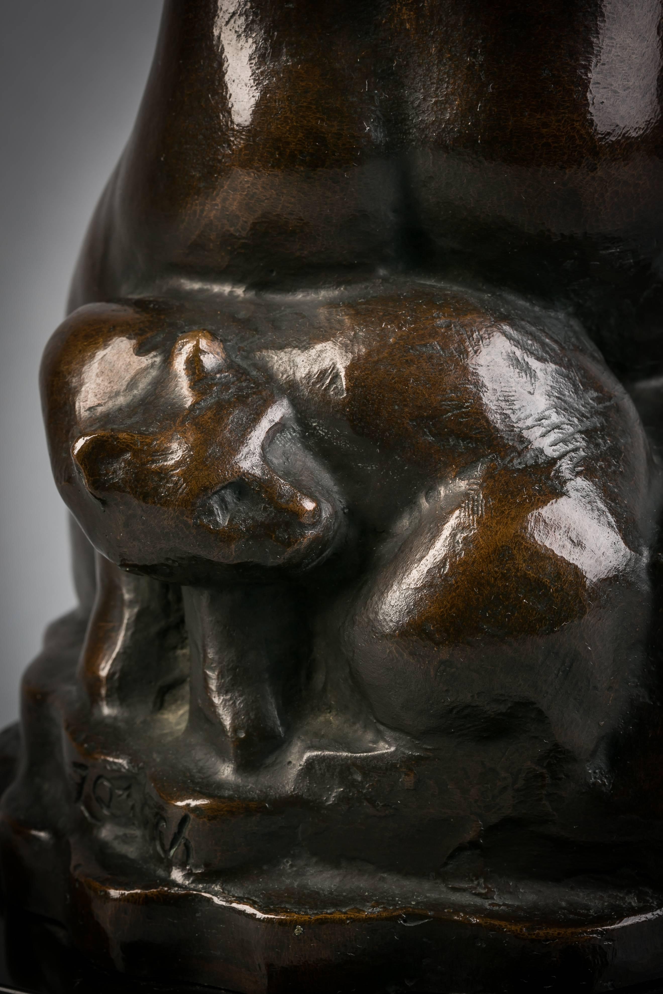 Américain Fille en bronze avec des chats, William Zorach, vers 1920 en vente