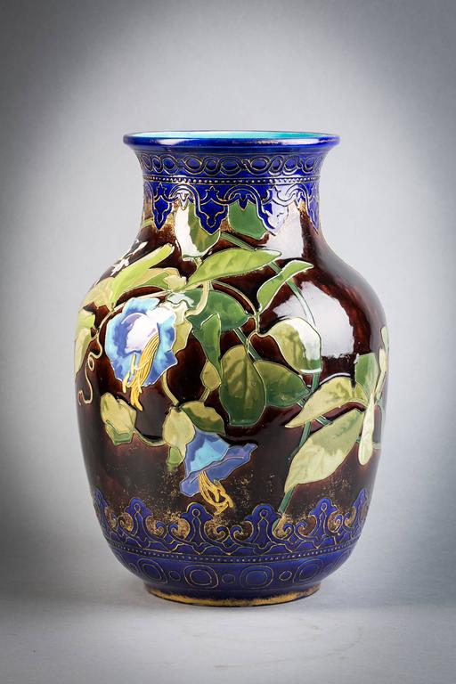French Faience Art Nouveau Pottery Vase, circa 1900 at 1stDibs