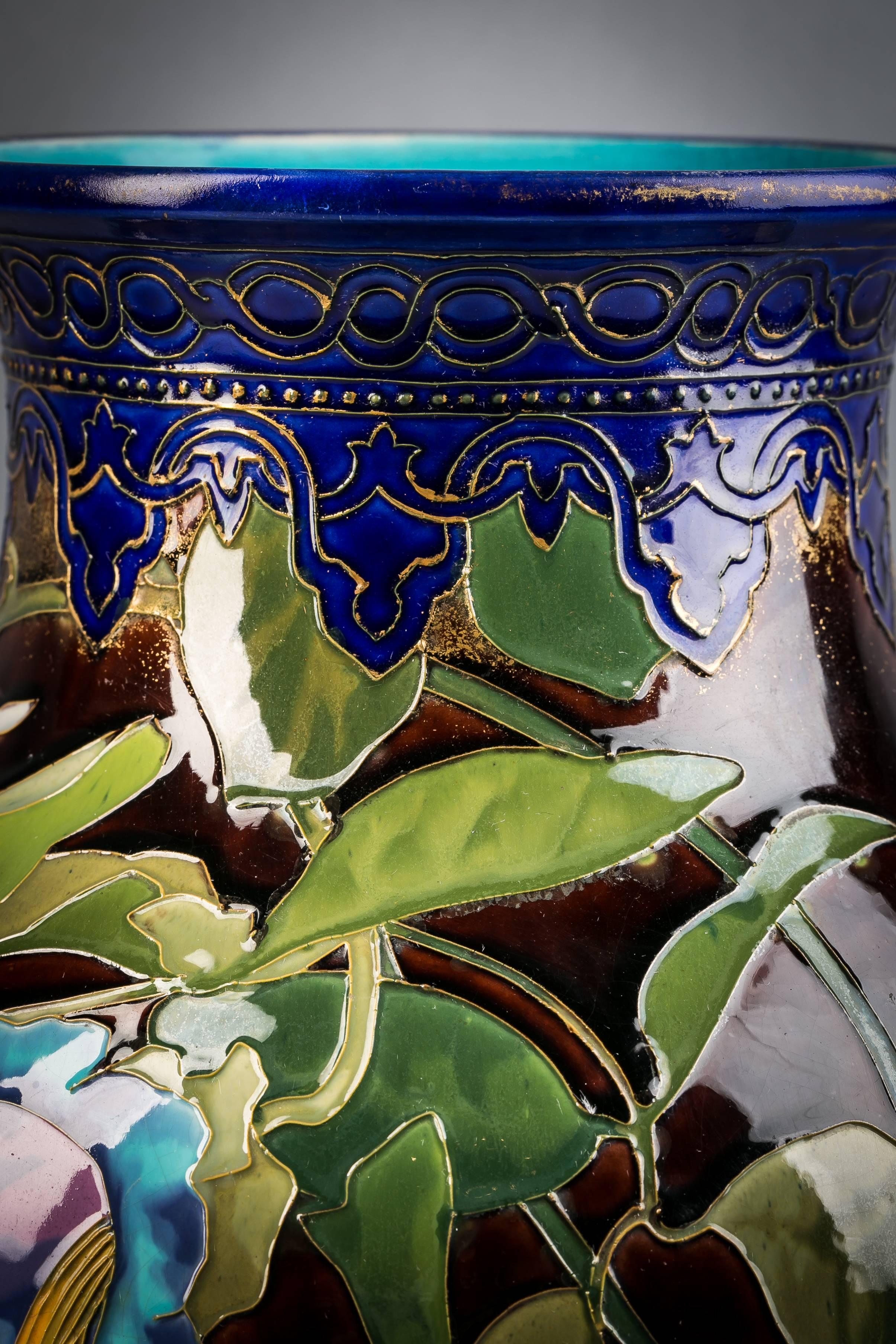 French Faience Art Nouveau Pottery Vase, circa 1900 In Excellent Condition In New York, NY