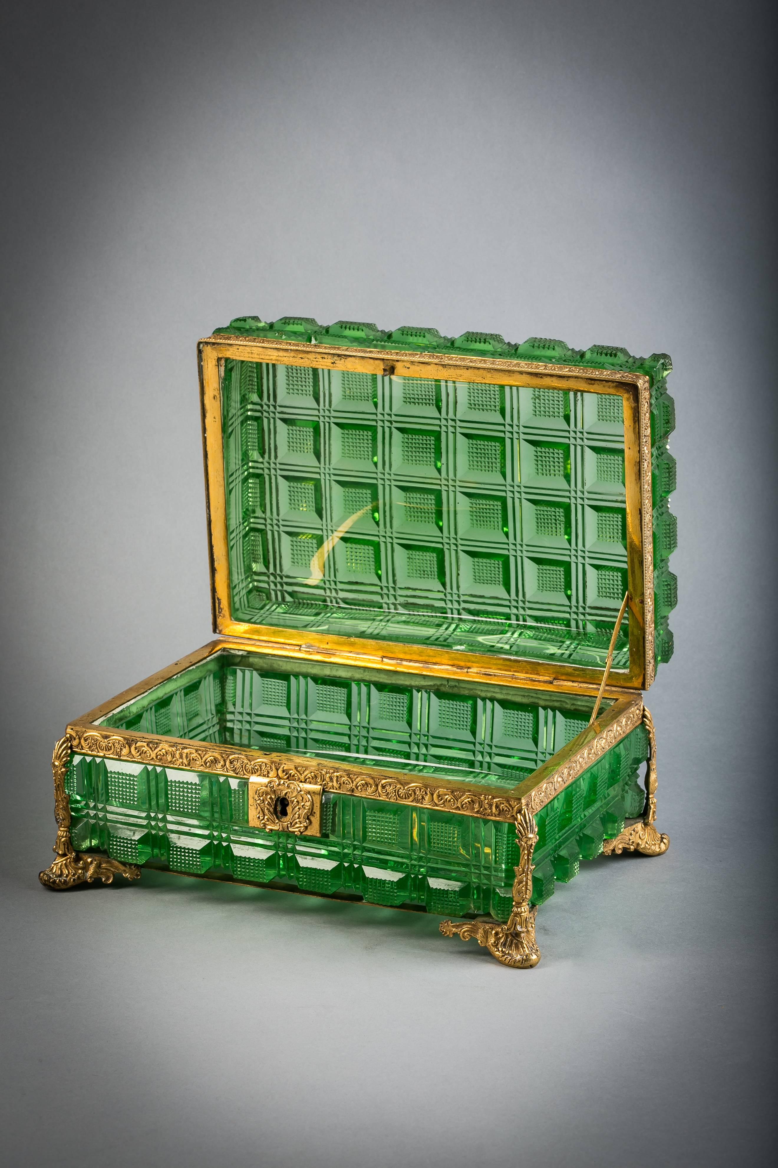 Large bronze and green glass box, Russian, circa 1825.