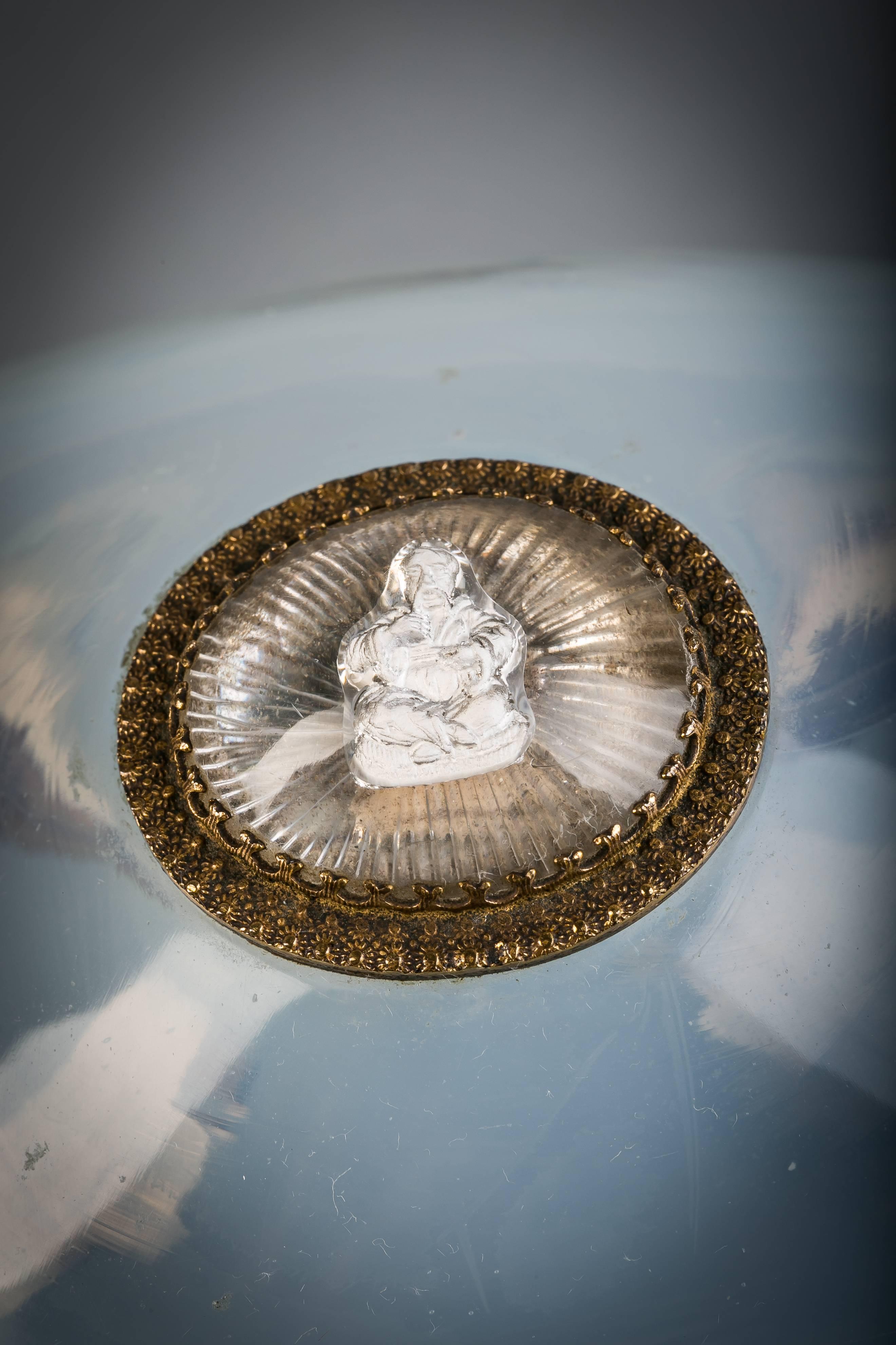 Mid-19th Century French Opaline Box Surmounted by Chinoiserie Sulphide of a Buddha, circa 1850