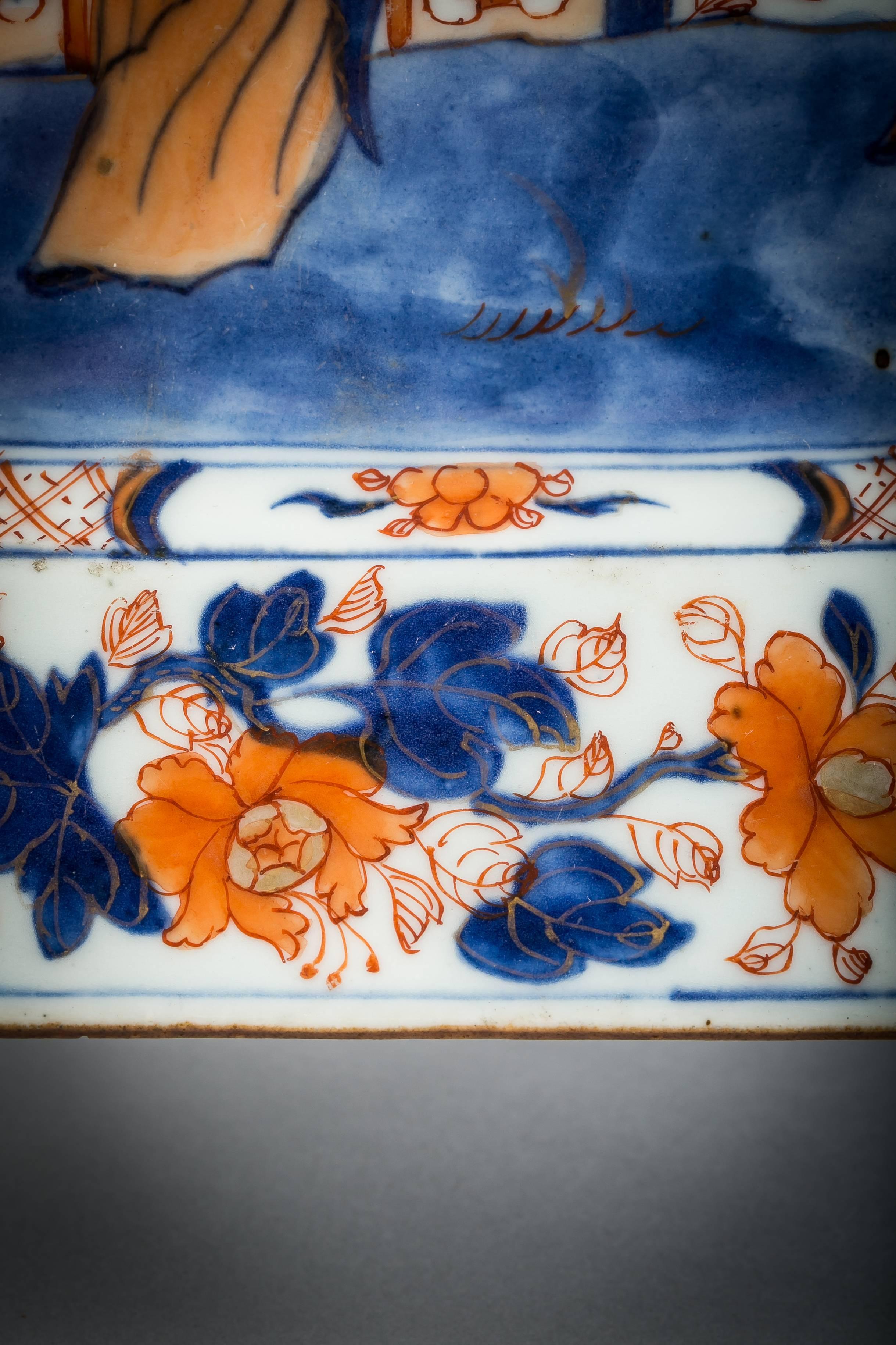 Chinese export underglazed blue and polychrome octagonal platter, circa 1800.