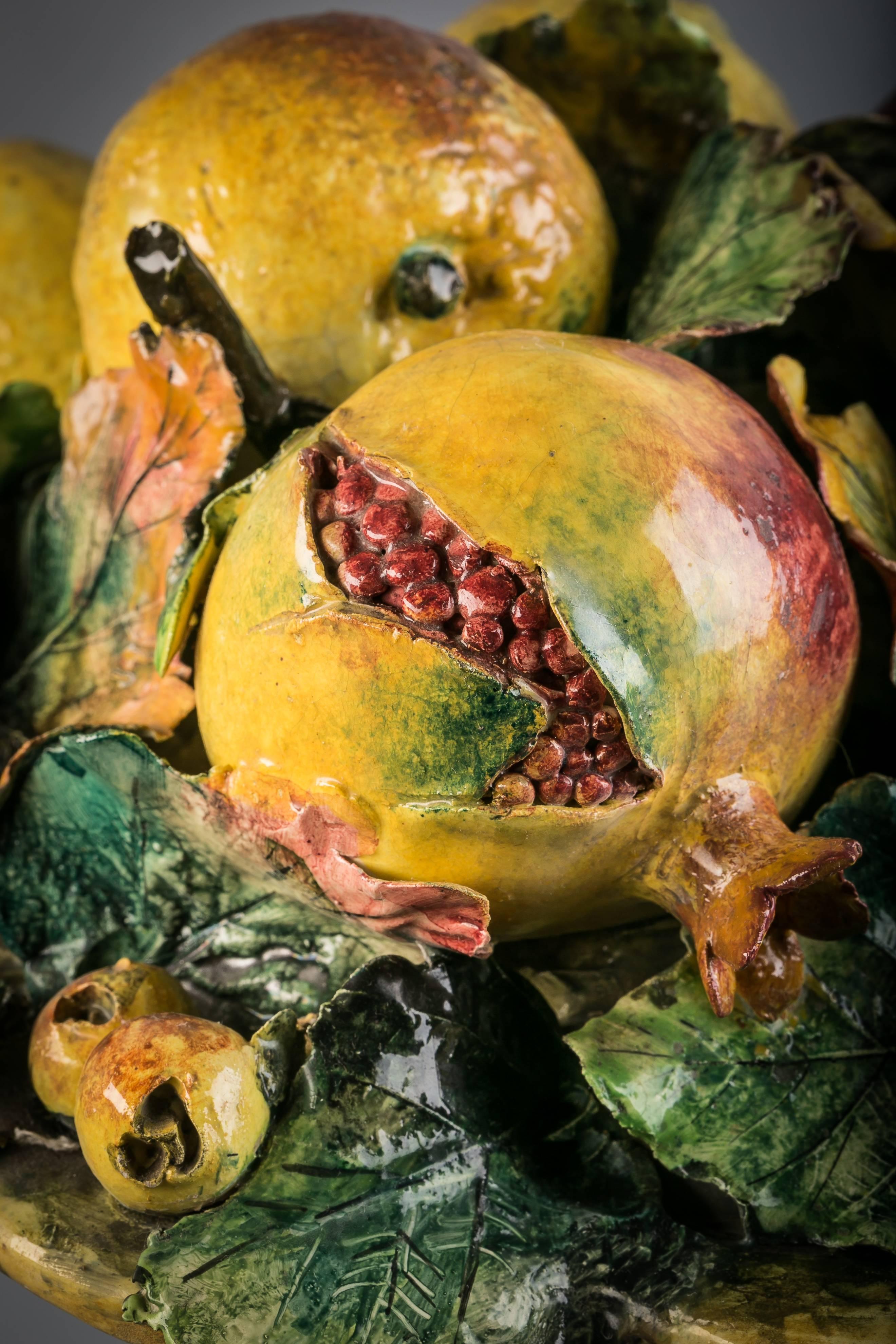 Majolica fruit-in-basket centerpiece, circa 1875.