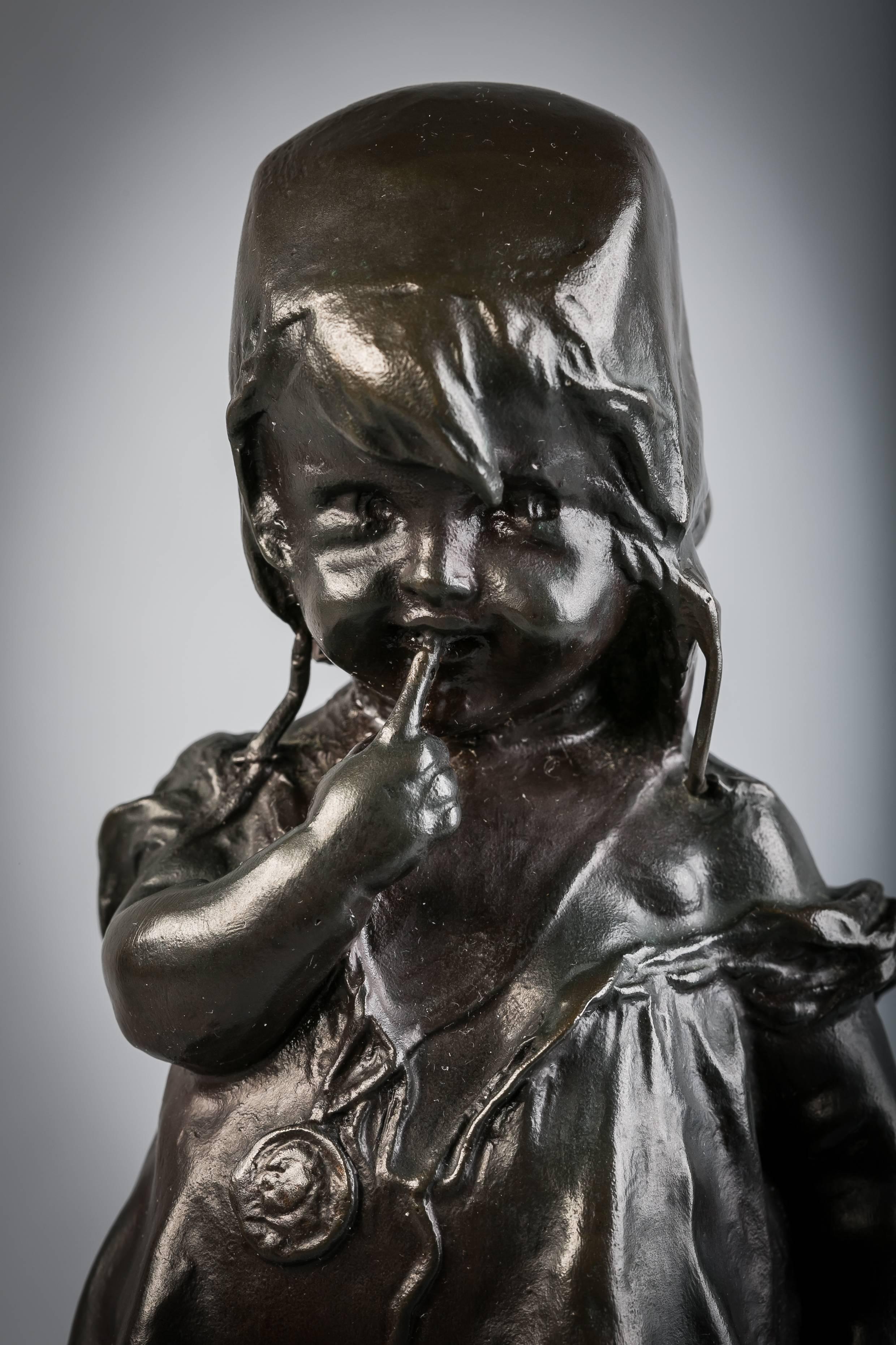 Bronze Figure of a Girl on a Stool, circa 1920 In Excellent Condition In New York, NY