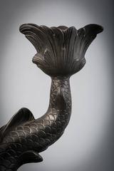 Pair of Wedgwood Black Basalt Dolphin Candlesticks, 20th Century