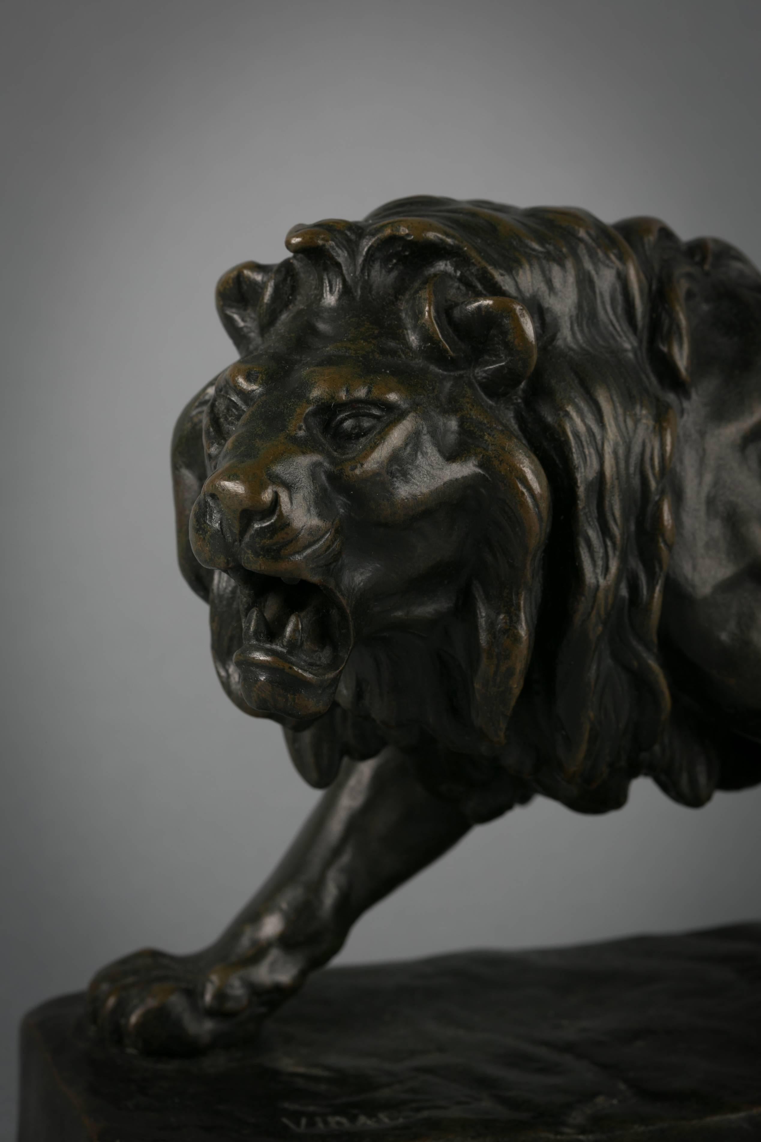 Mid-19th Century French Bronze Figure of a Striding Lion, circa 1860 For Sale
