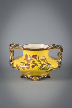 English Porcelain Yellow Ground Japonesque Vase, Royal Worcester, Dated 1883
