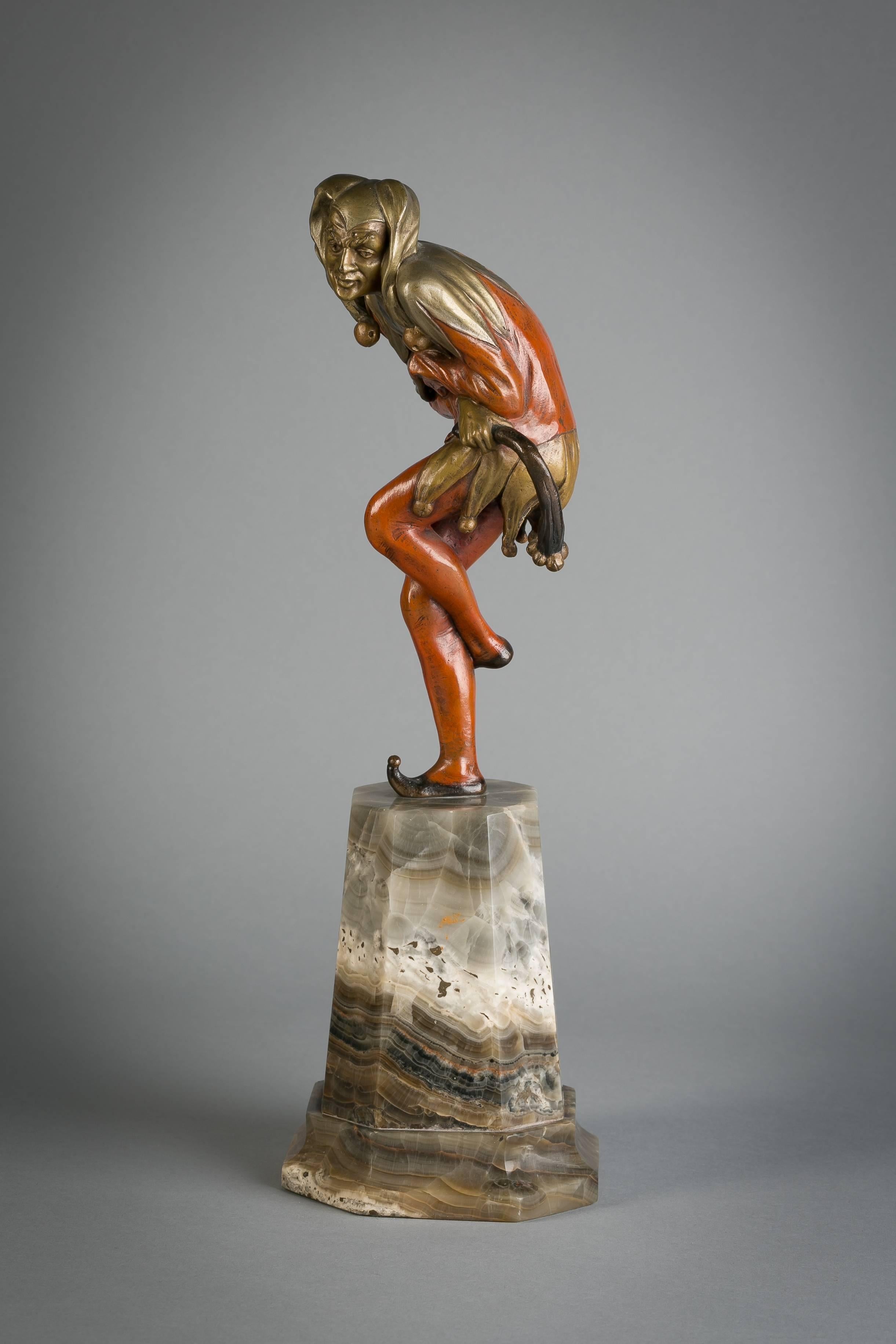 Vienna Polychrome Bronze Jester on Onyx Stand, circa 1900 In Excellent Condition For Sale In New York, NY