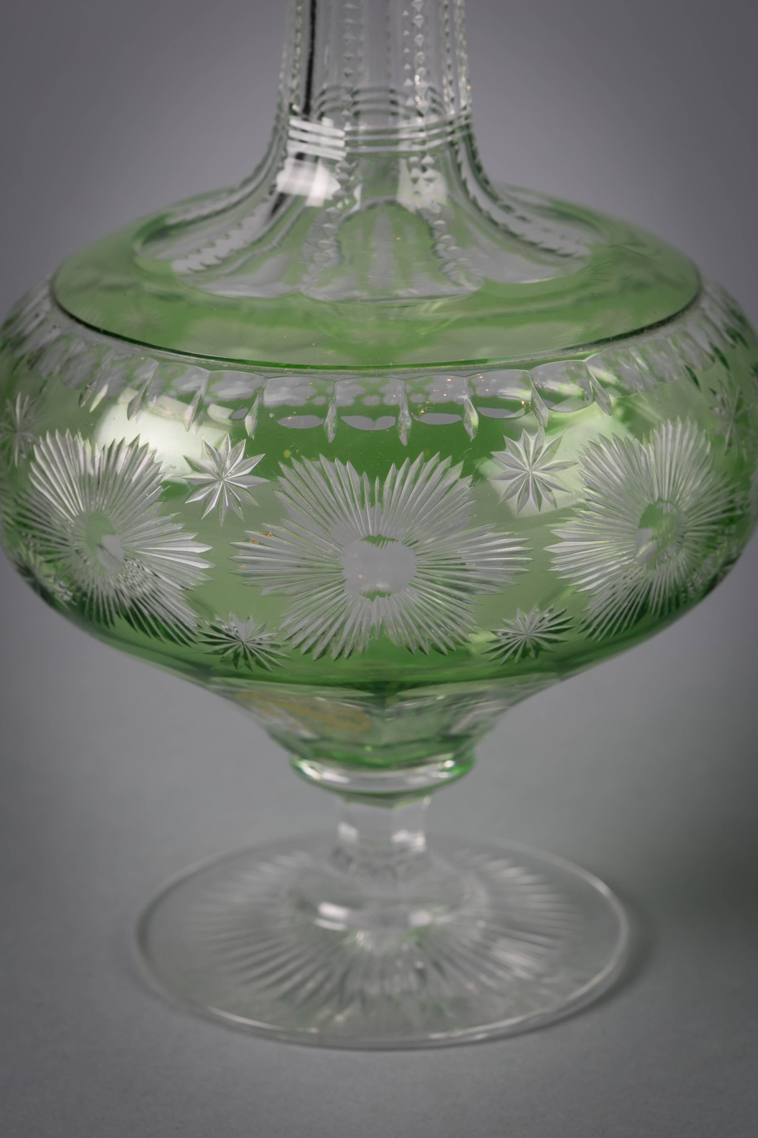 Glass Pair of French Green-Flashed and Engraved Bottles and Stoppers, circa 1890