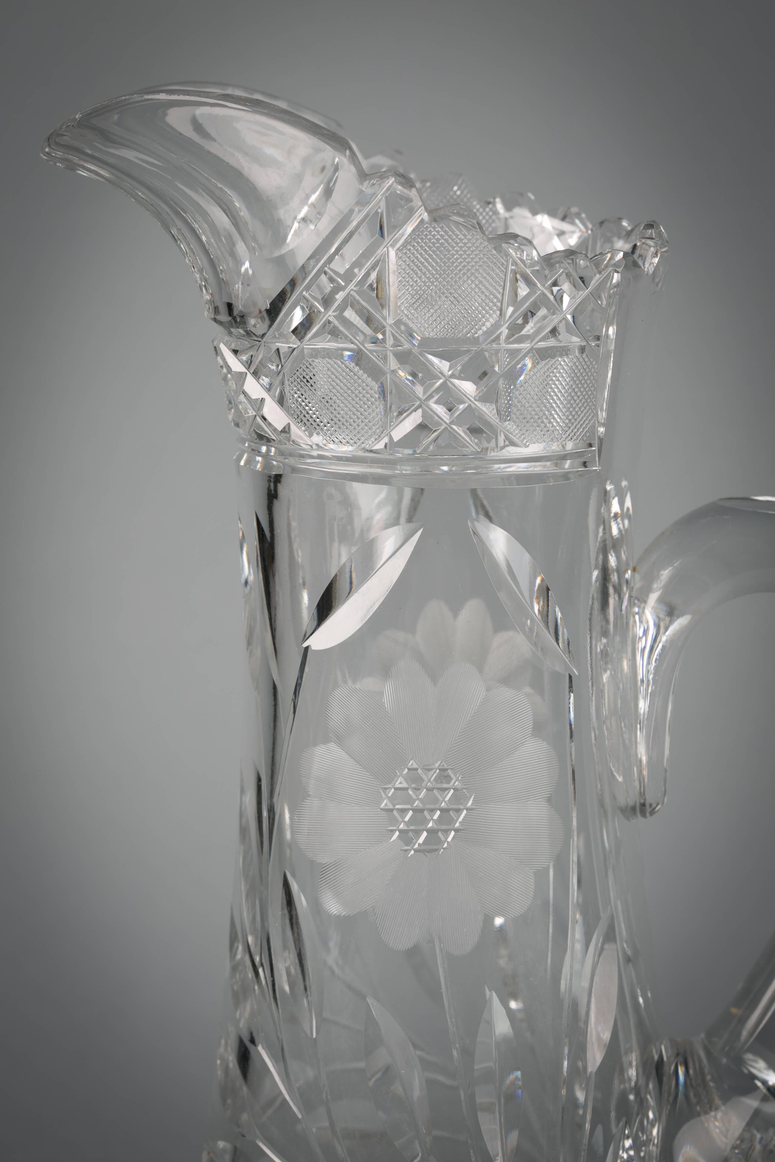 From the Early 20th Century Minor Damage of about 1 Nicely Priced. Vintage 8\u00d77 14\u00d74 Cut Glass Pitcher View all Pictures Carefully