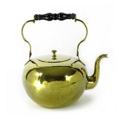 French Brass Kettle with Swing Ebony Handle, circa 1750